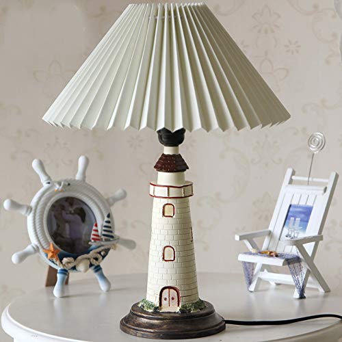 Kiven Nautical Lighthouse Table Lamp - Large Cape Hatteras Style Desk Light with White Cloth Shade | Coastal Decor, Bedroom Nightstand Lighting, Office Desk Lamp for Home & Office