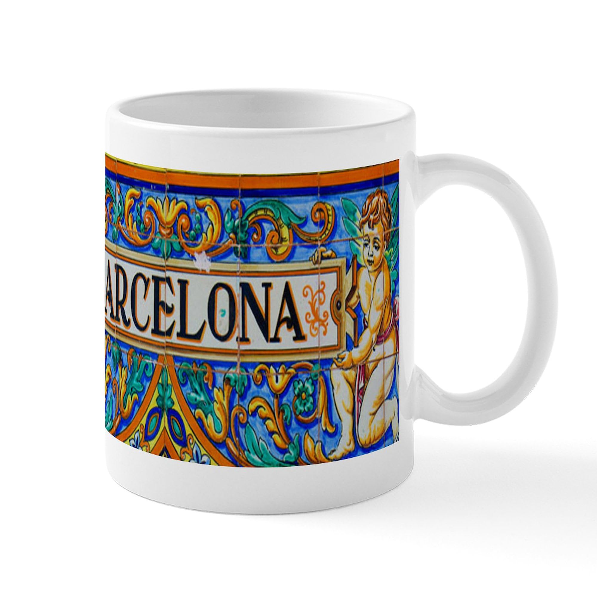 Barcelona Mosaica 11 oz Ceramic Coffee Mug (325ml) - Artistic Spanish Design for Home, Office & Gift Giving - Perfect for Tea, Hot Chocolate & Espresso Drinks