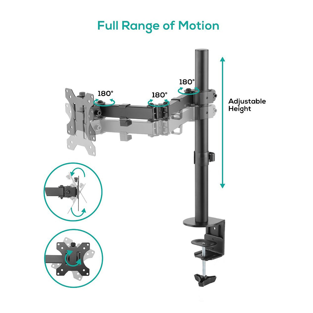 Activiva ErgoLife 13-32 Inch Single Monitor Arm with Double Jointed Adjustable Stand - Perfect for Home Office, Gaming Setup & Workspace Ergonomics