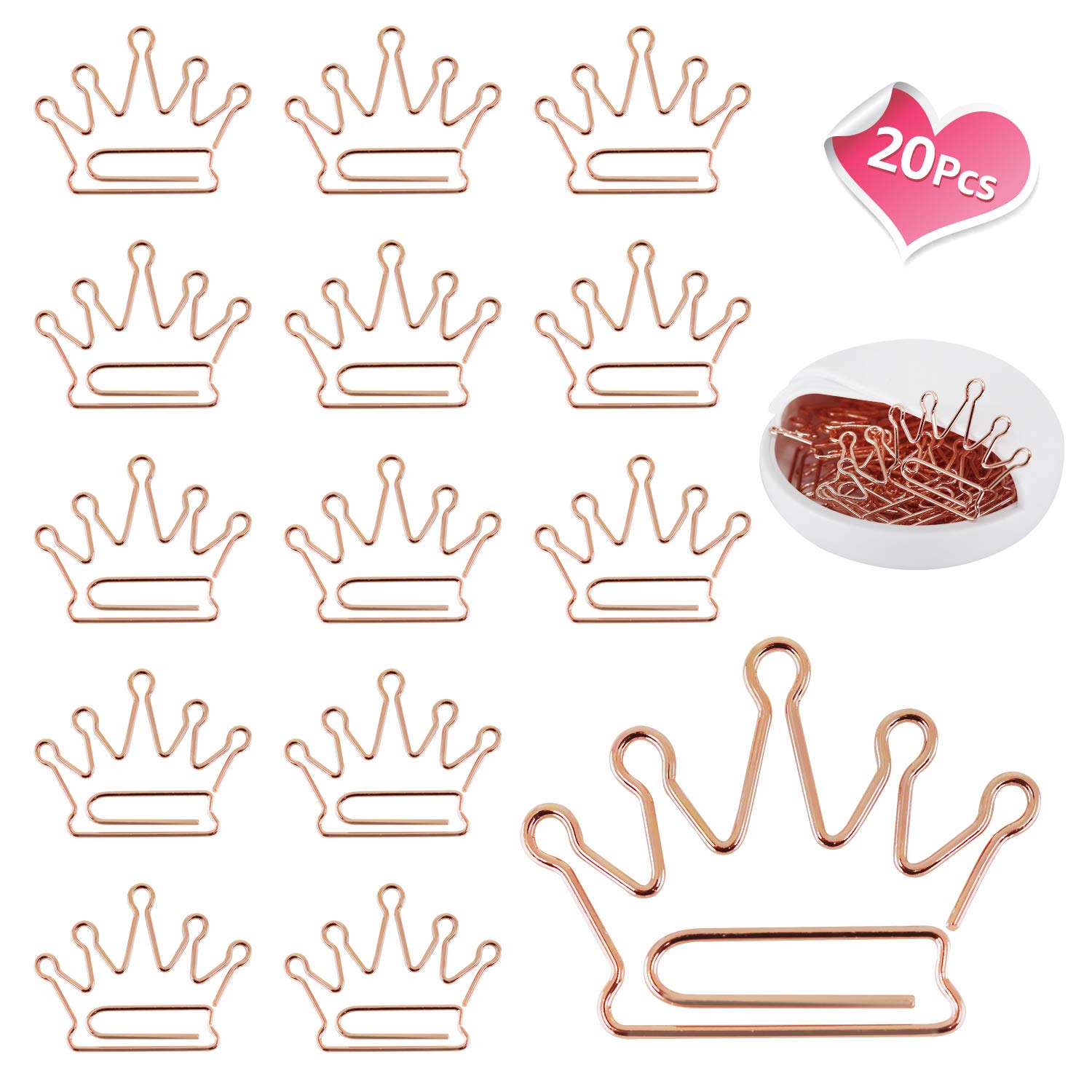 Crown Shaped Small Paper Clips - 20pcs Cute Office & School Supplies for Bookmarking, Wedding Invitations, Valentine Decorations - Fun Planner Accessories for Parties & Gifts