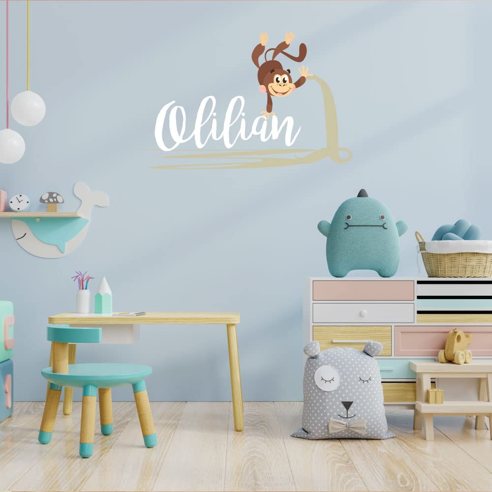 Custom Monkey Name Wall Decal - Smiling Monkey Nursery Stickers - Cartoon Vinyl Wall Art for Baby Room Decor - Easy to Apply & Remove - Non-Toxic Eco-Friendly Material - Perfect for Kids' Bedroom, Playroom & Nursery Decor