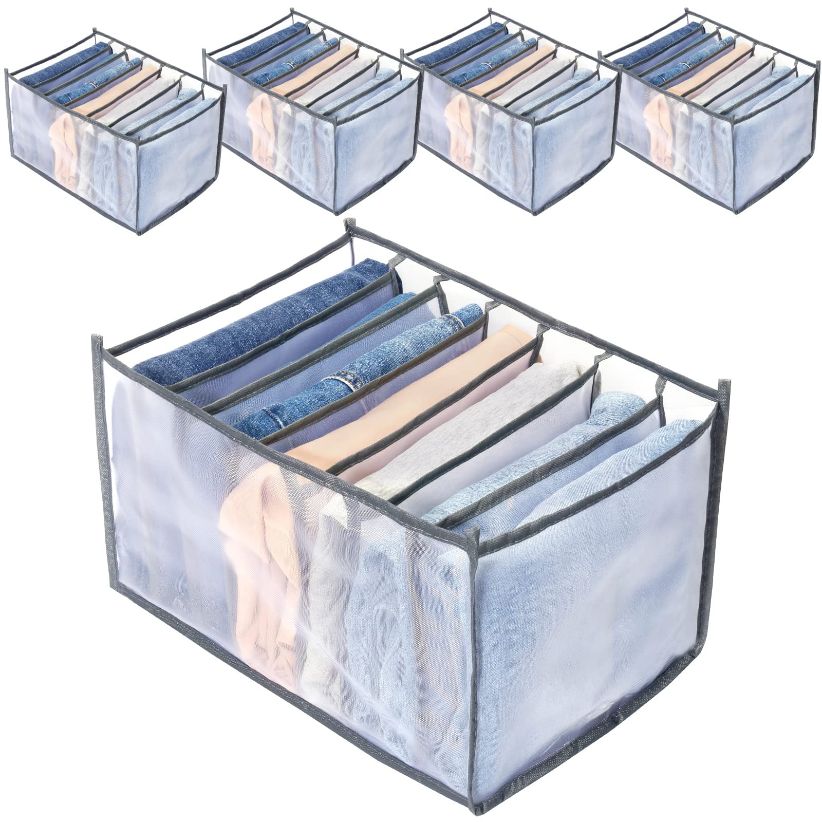 TOOVREN 5-Piece Closet Organizer Set - 7 Grid Storage for Folded Clothes, T-Shirts, Pants, Jeans, Bras & Skirts | Space-Saving Wardrobe Organizer for Bedroom, Closet & Dresser