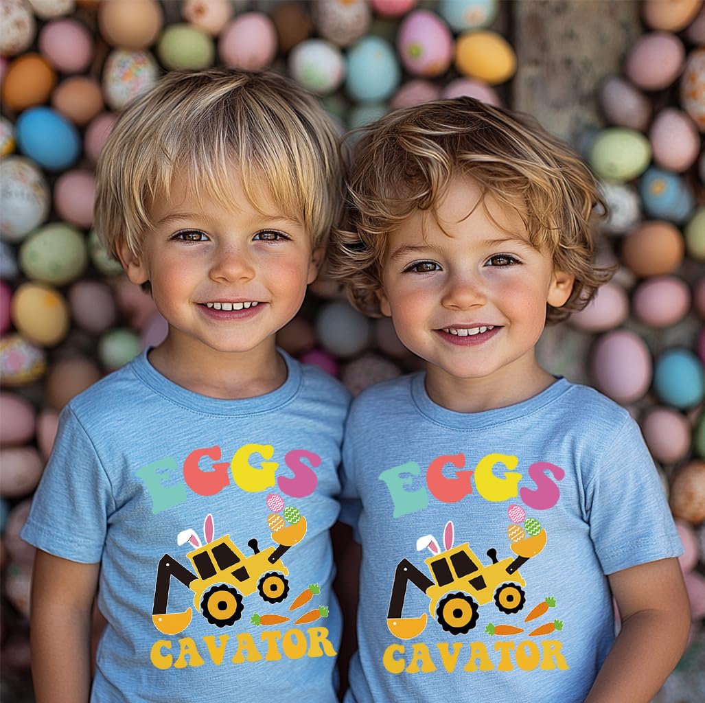 Easter T-Shirt for Toddler Boys & Girls - Bunny Egg Hunt Outfit with Digging Tractor Design | Cute Spring Holiday Kids Tee for Easter Celebrations & Family Photos