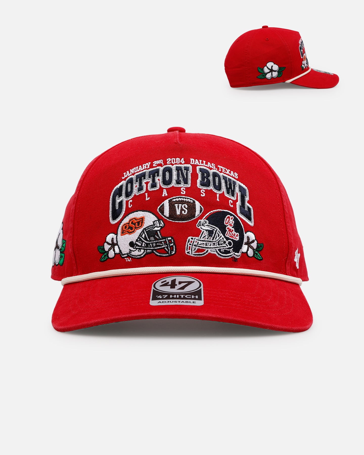 47 Brand Oklahoma State Cowboys Vs. Ole Miss Rebels 'Vintage Bowl Game 2.0' 2004 Cotton Bowl Hitch Snapback Vintage Red Hat - Retro College Football Fan Gear for Game Day & Sports Collectors