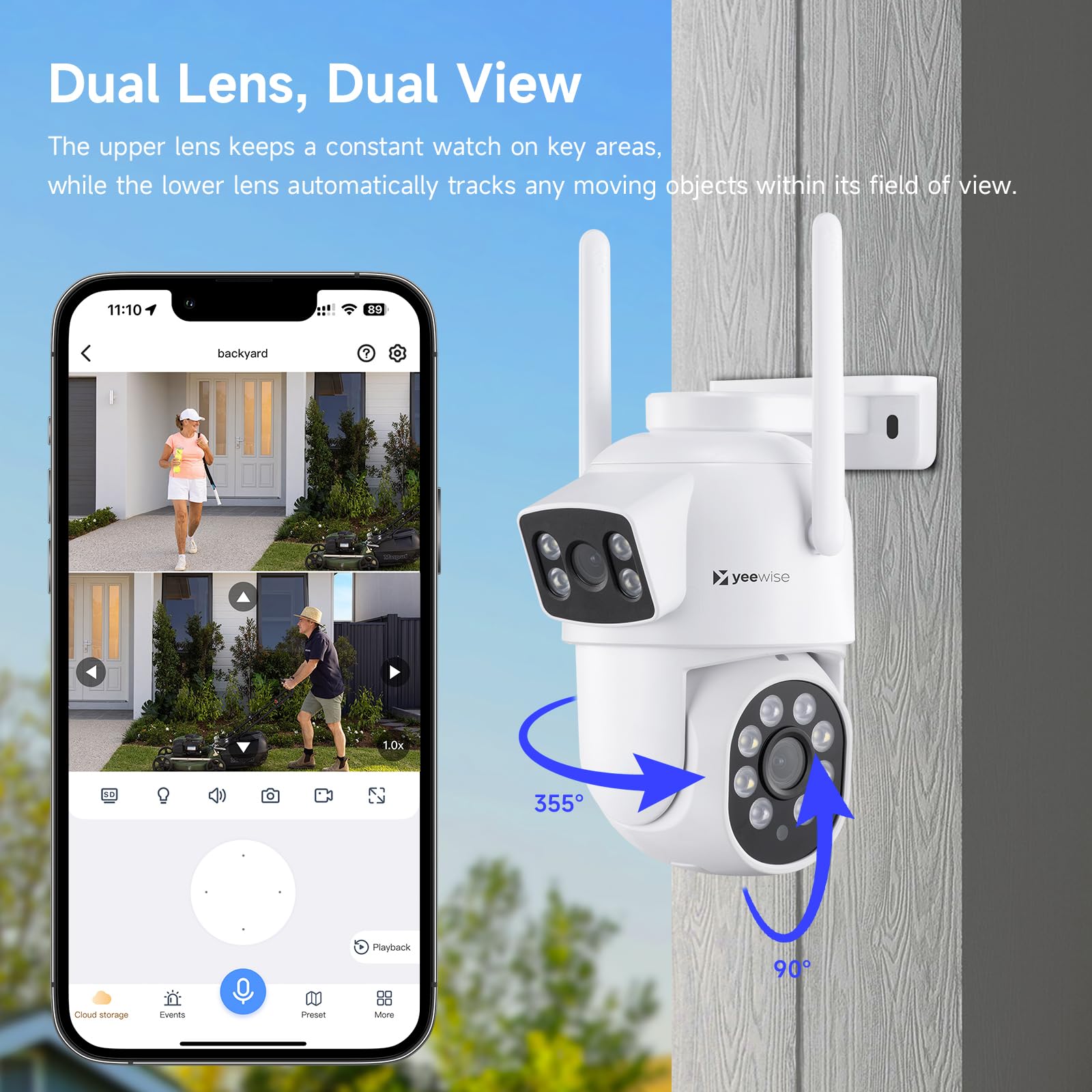 Dual Lens WiFi Security Camera with AI Tracking - WiFi 6 Outdoor PTZ Camera, 360° Panoramic View, 5GHz/2.4GHz Dual Band, Easy Bluetooth Setup, Plug-in Power - Ideal for Home Security, Baby Monitoring & Business Surveillance