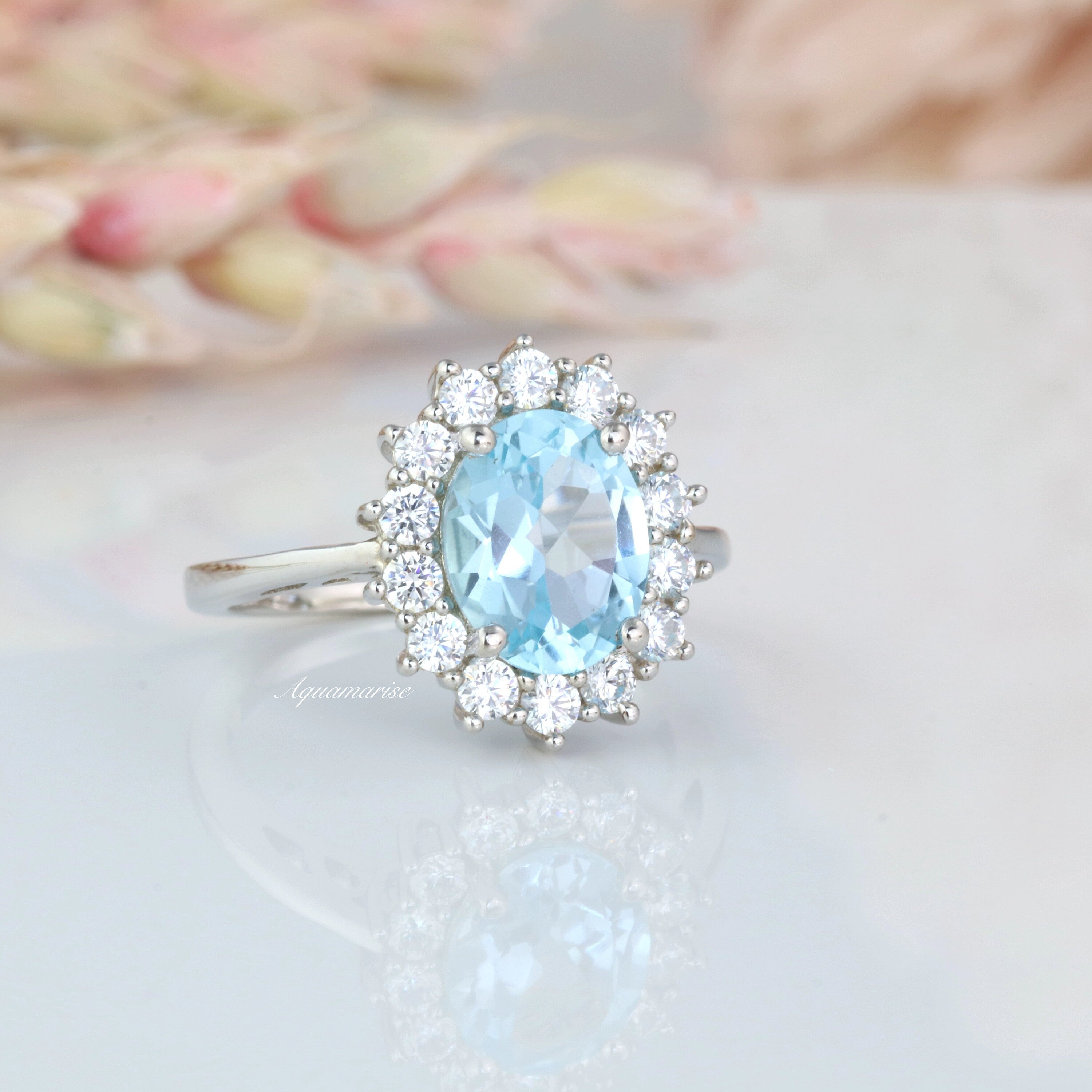 Diana Aquamarine Ring for Women - Sterling Silver 925 Elegant Birthstone Jewelry - Perfect for Engagement, Anniversary & Gift Giving