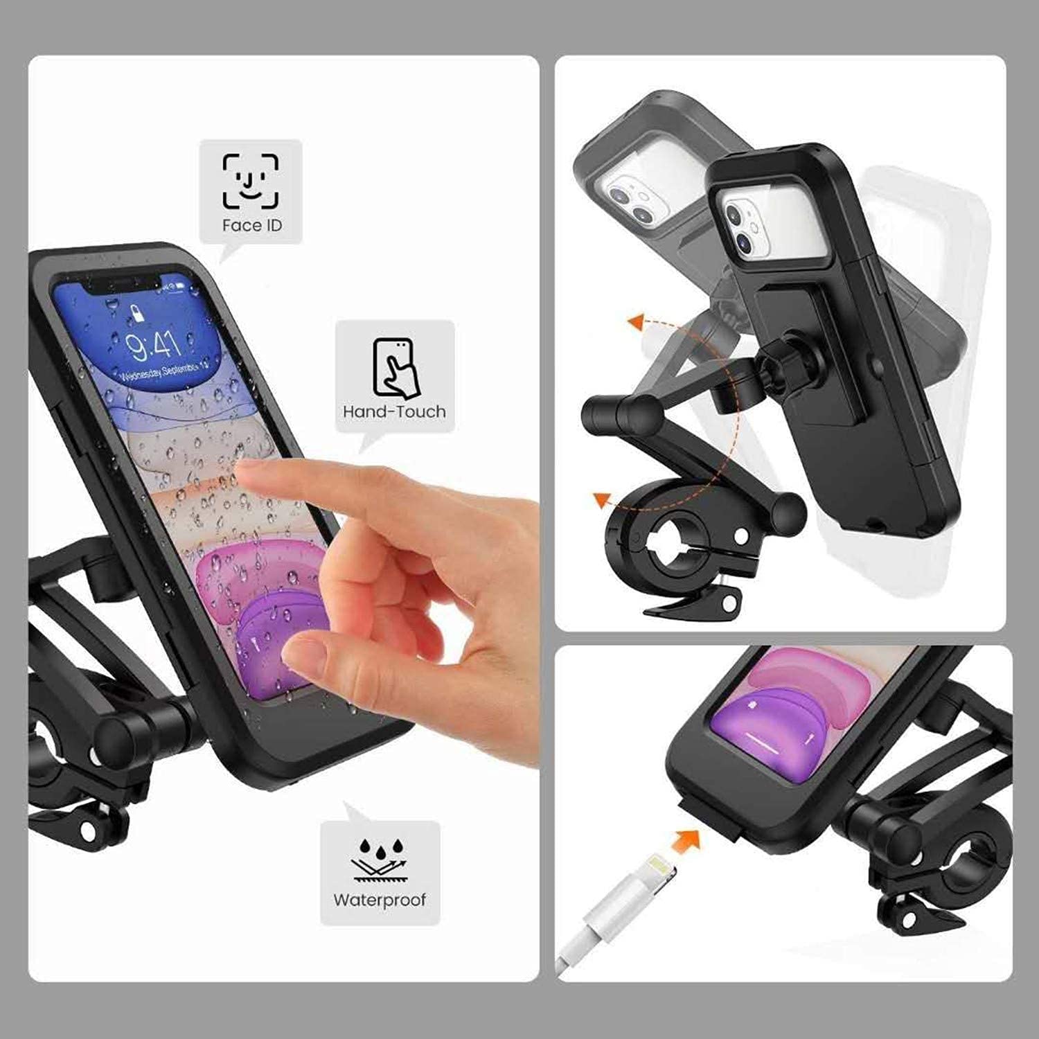 **Waterproof Bike Phone Mount for Motorcycle & Bicycle - Universal Touchscreen Phone Holder for Outdoor Riding (Fits Phones Under 6.7