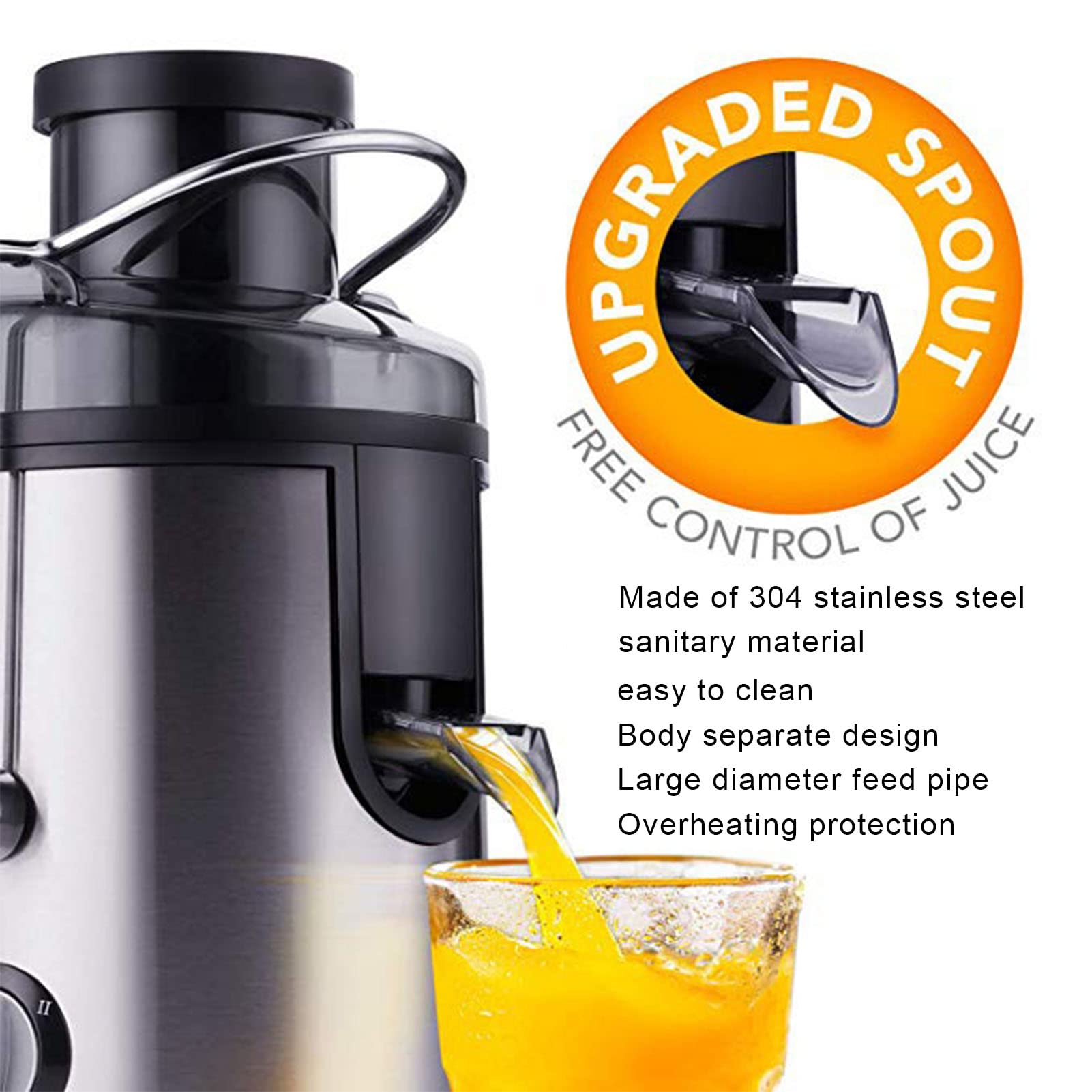 800W High-Power Juicer Machine - Stainless Steel Big Mouth Electric Juicer Extractor - No Pomace Fiber Residue - Easy to Disassemble & Clean - Citrus Juicer for Fruits & Vegetables - Perfect for Healthy Smoothies, Detox Drinks & Family Breakfast