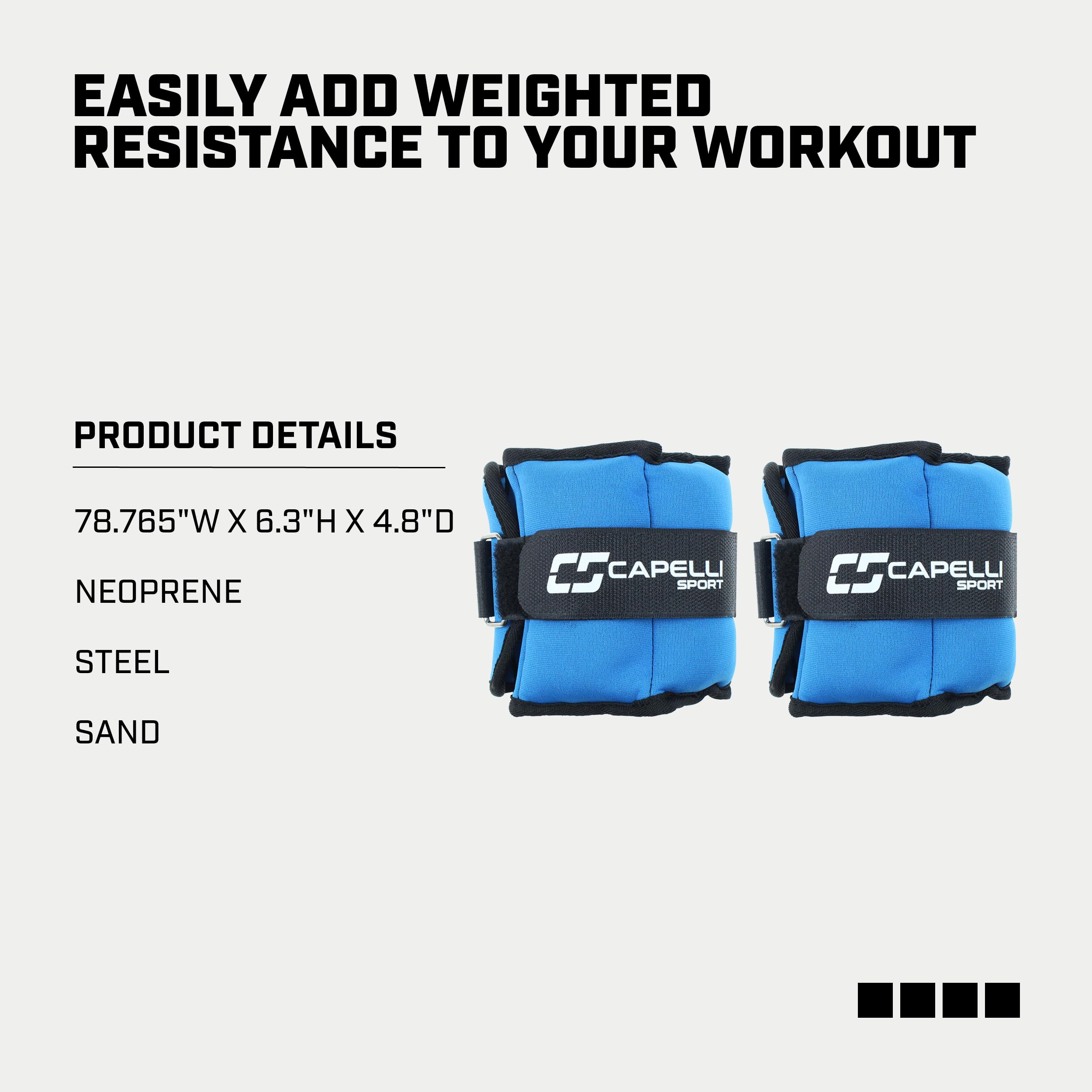 Capelli Sport Adjustable Ankle & Wrist Weights - 4 lbs Set of 2 (Blue) - for Strength Training, Running, Aerobics & Home Workouts