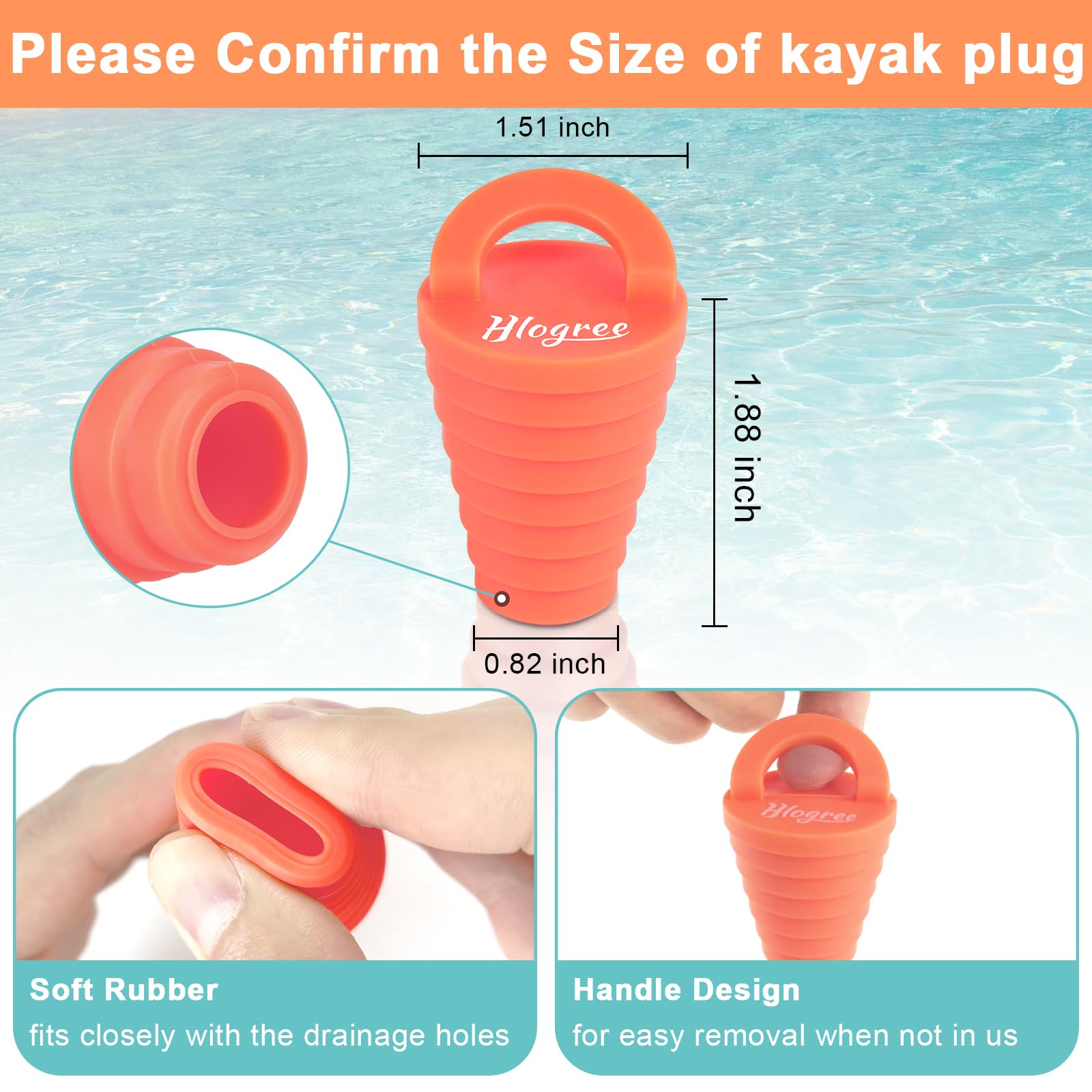 HLOGREE 10 PCS Silicone Kayak Scupper Plugs for 0.8-1.5’’ Holes - Waterproof Drain Plugs for Lifetime/Sit On Top/Pelican Kayaks - Perfect for Kayaking, Fishing, and Water Sports