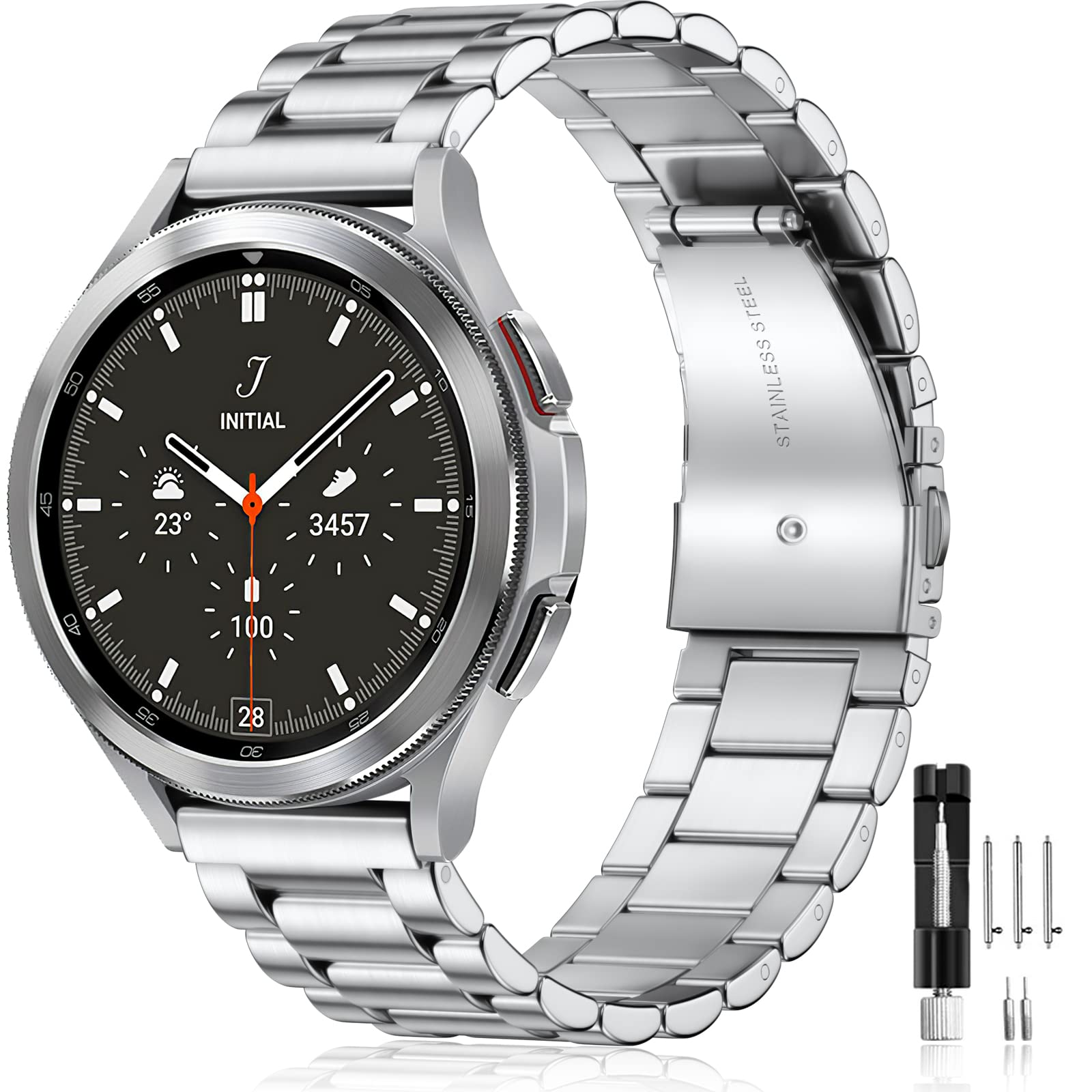 Mastten Stainless Steel Watch Band 20mm for Samsung Galaxy Watch 4/5/6/7 (40mm/44mm) & Galaxy Watch 4/6 Classic (43mm/47mm) - Durable Metal Strap for Men - Perfect for Work, Gym & Everyday Wear