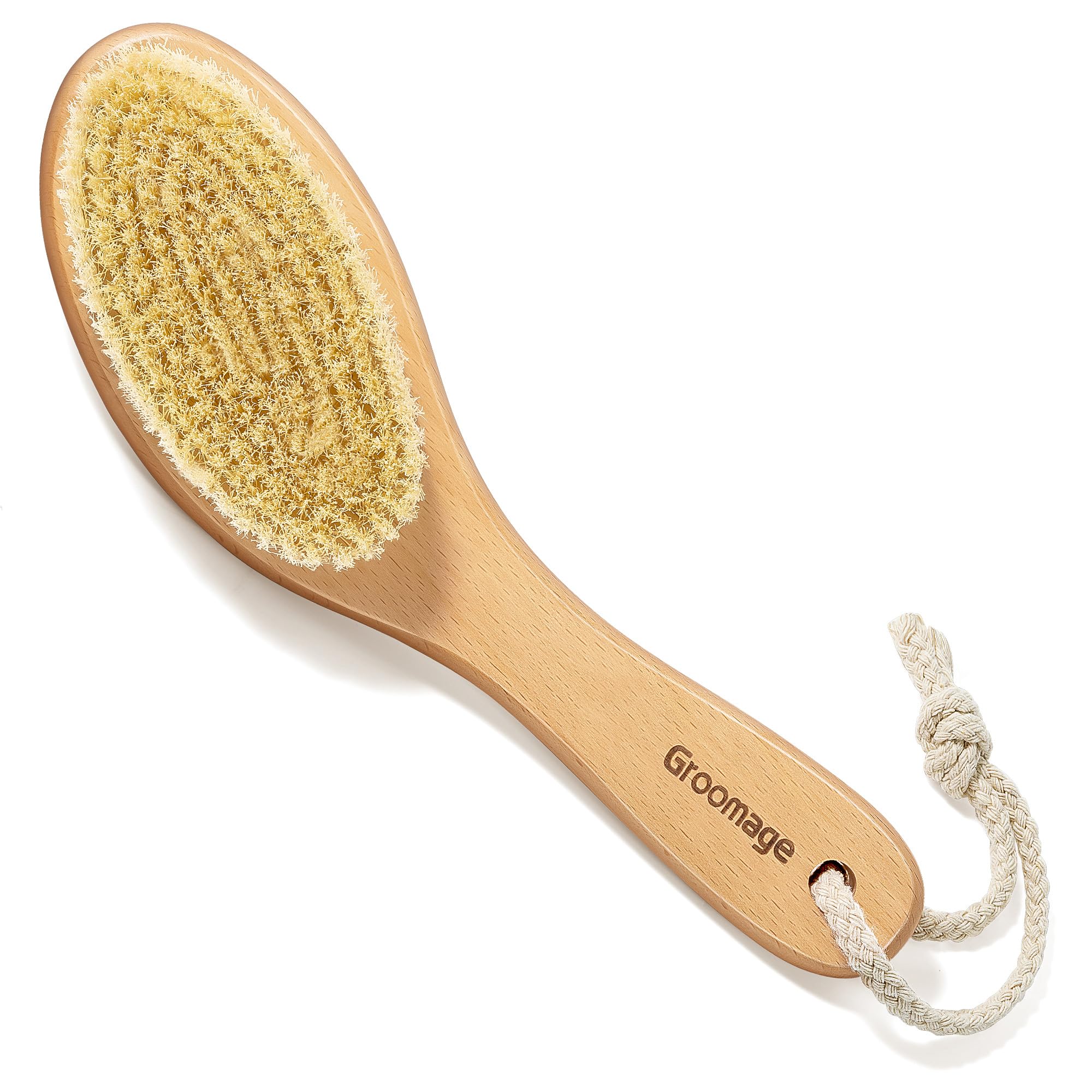 Natural Bristle Dry Body Brush for Exfoliation & Lymphatic Drainage - Cellulite Reduction & Skin Care - Perfect for Spa, Shower & Self-Care Routine