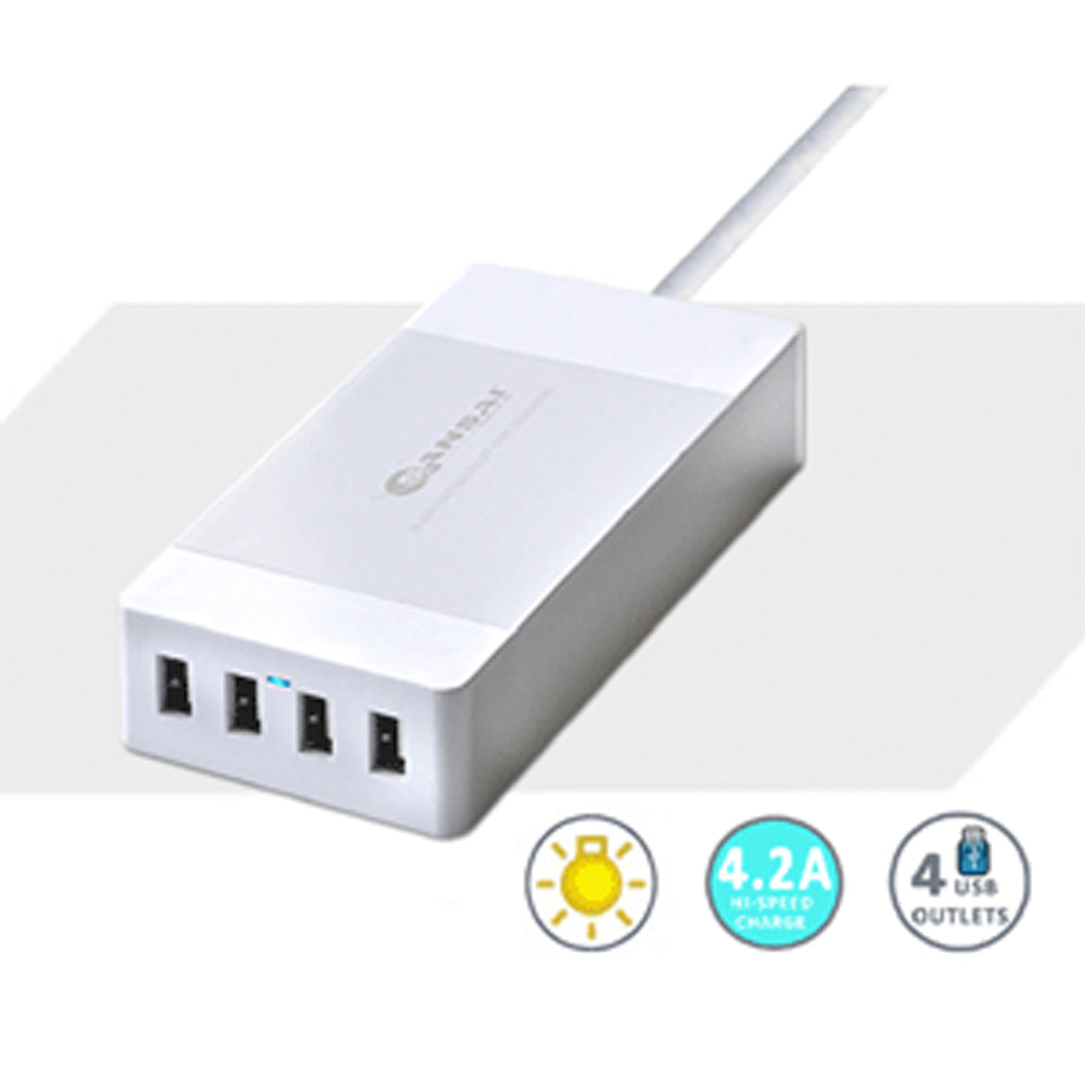 4-Port USB Charging Station Hub with 4.2A Fast Charging for iPhone, Android Smartphones, Tablets & GPS Devices - Perfect for Home, Office & Travel