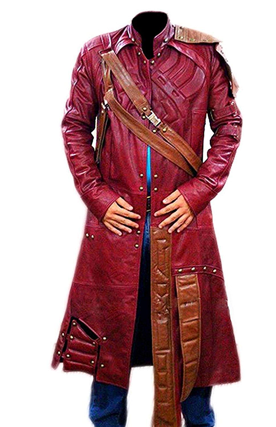 Men's Peter Galaxy Lord Adult Star Guardian Costume Jacket - Distressed Maroon Quill Cosplay Outfit for Halloween, Comic Con & Fantasy Themed Parties