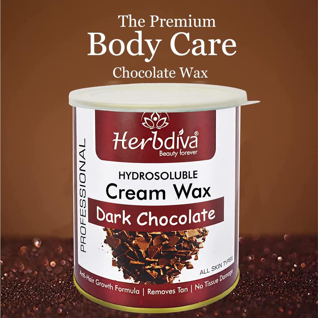 Herbdiva Hydrosoluble Dark Chocolate Cream Wax 800g - Professional Hair Removal & Skin Care for Silky Smooth Skin | Made in India with Natural Ingredients | Suitable for All Skin Types | At-Home Spa & Salon Use