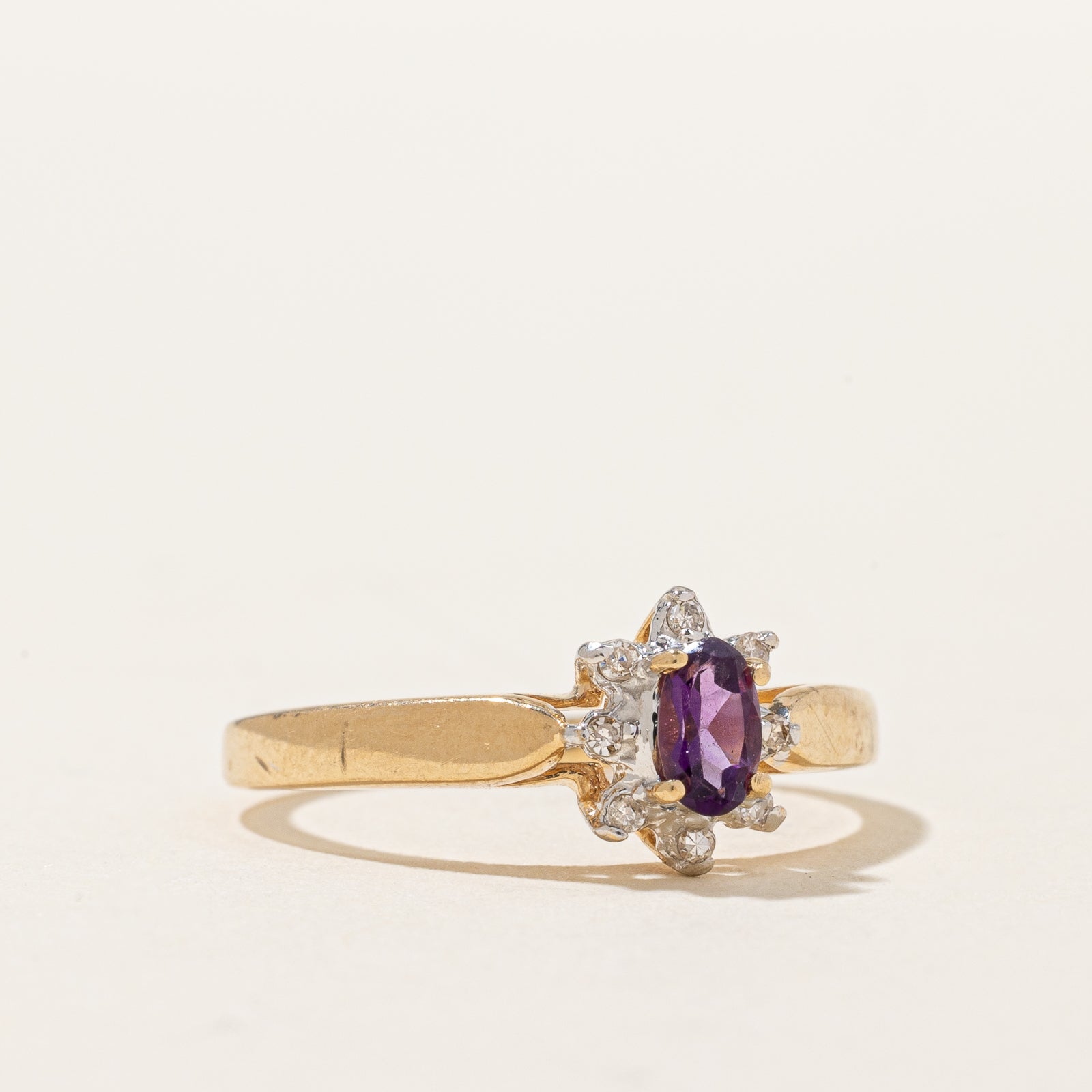 Amethyst & Diamond Halo Ring - 0.12ct Natural Amethyst with 0.04ctw Diamond Accents - Size 7.25 - Elegant Purple Gemstone Jewelry for Women - Perfect for Engagement, Anniversary & Special Occasions