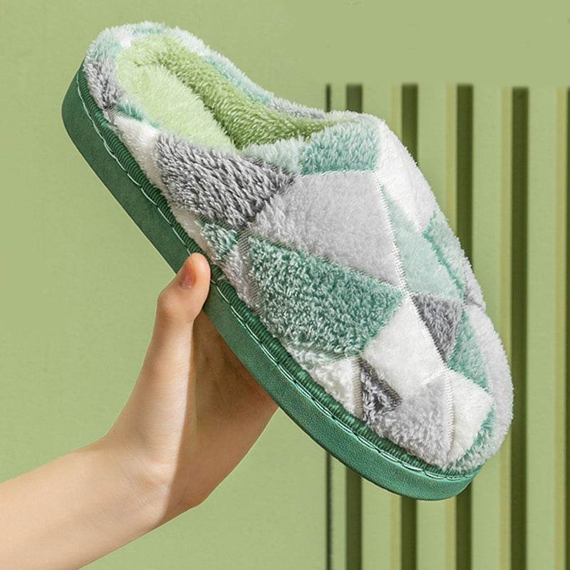 Cozy Geometric Plush Indoor Slippers for Women & Men - Soft Warm House Shoes for Winter, Home, Office & Relaxation