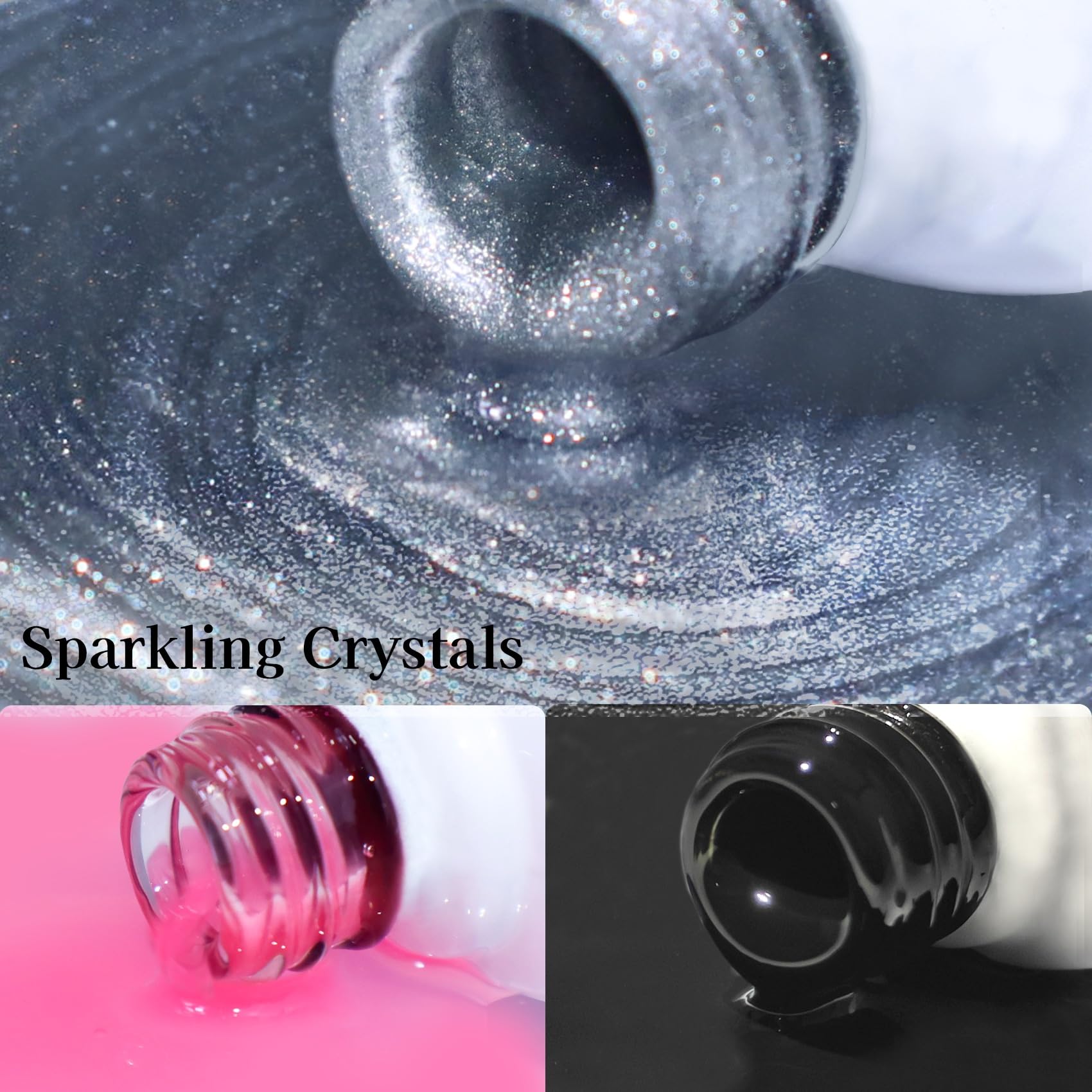 3-Piece Cat Eye Gel Nail Polish Set - Silver Shimmer, Pink & Black Holographic UV Gel Polish with Magnet for Nail Art | Perfect for Salon, Home Manicures & Special Occasions