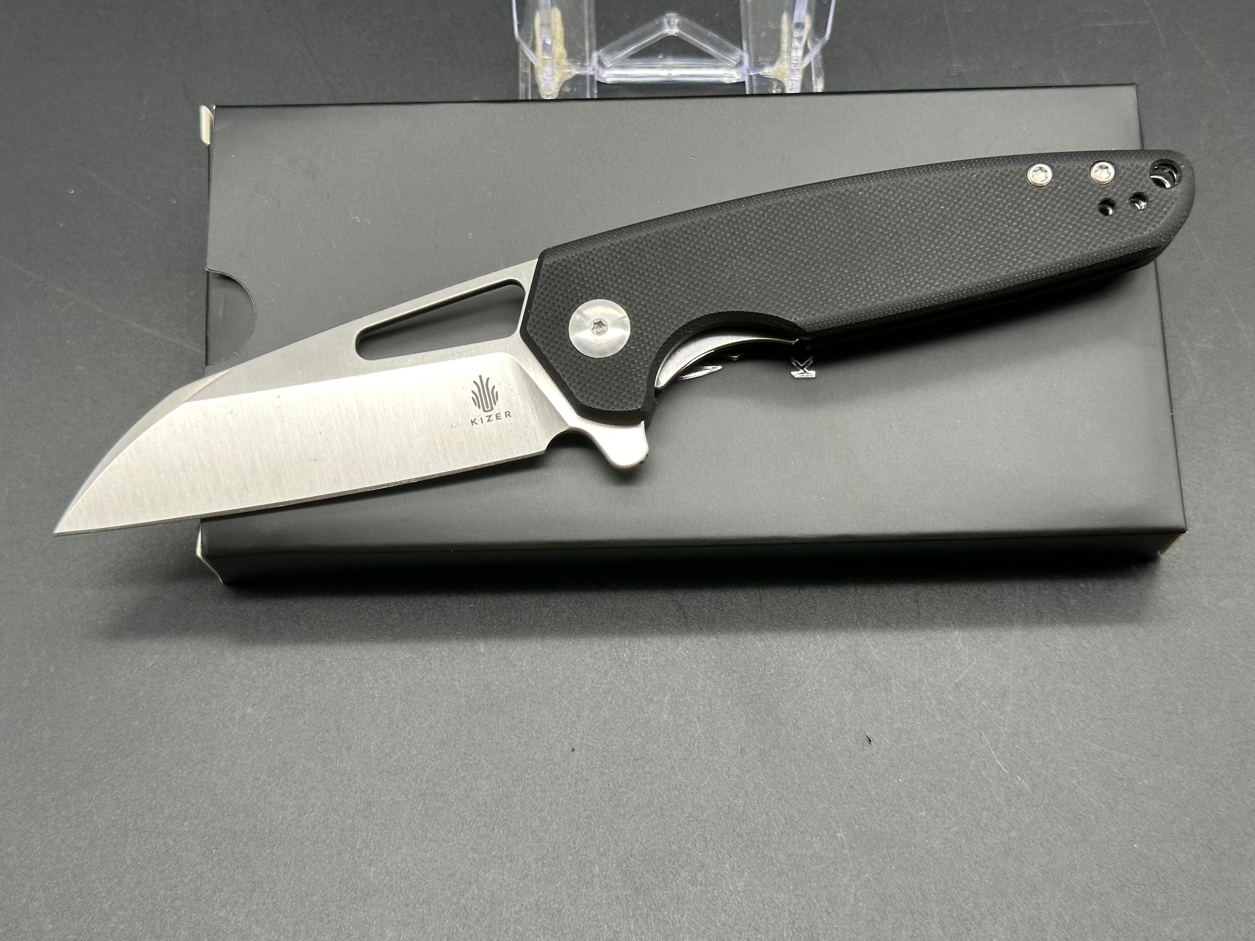 Kizer Knives Helmet Nitro V Folding Pocket Knife - Black G10 Handle, EDC Tactical Knife for Camping, Hiking & Outdoor Survival