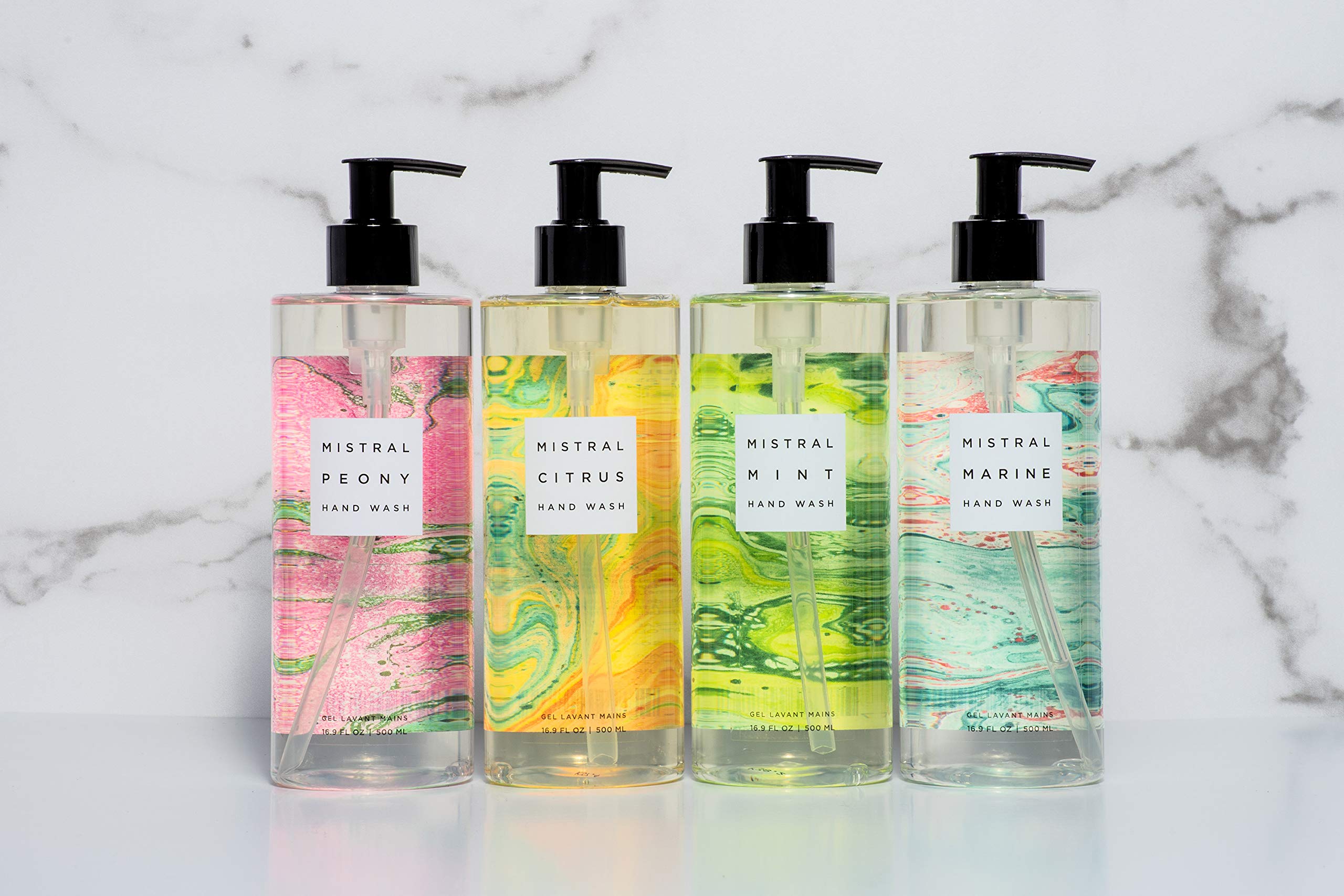 Mistral Marbles Hand Wash - Marine Scent, 16.9 fl oz | Gentle Liquid Soap for Kitchen, Bathroom & Guest Use | Moisturizing & Refreshing