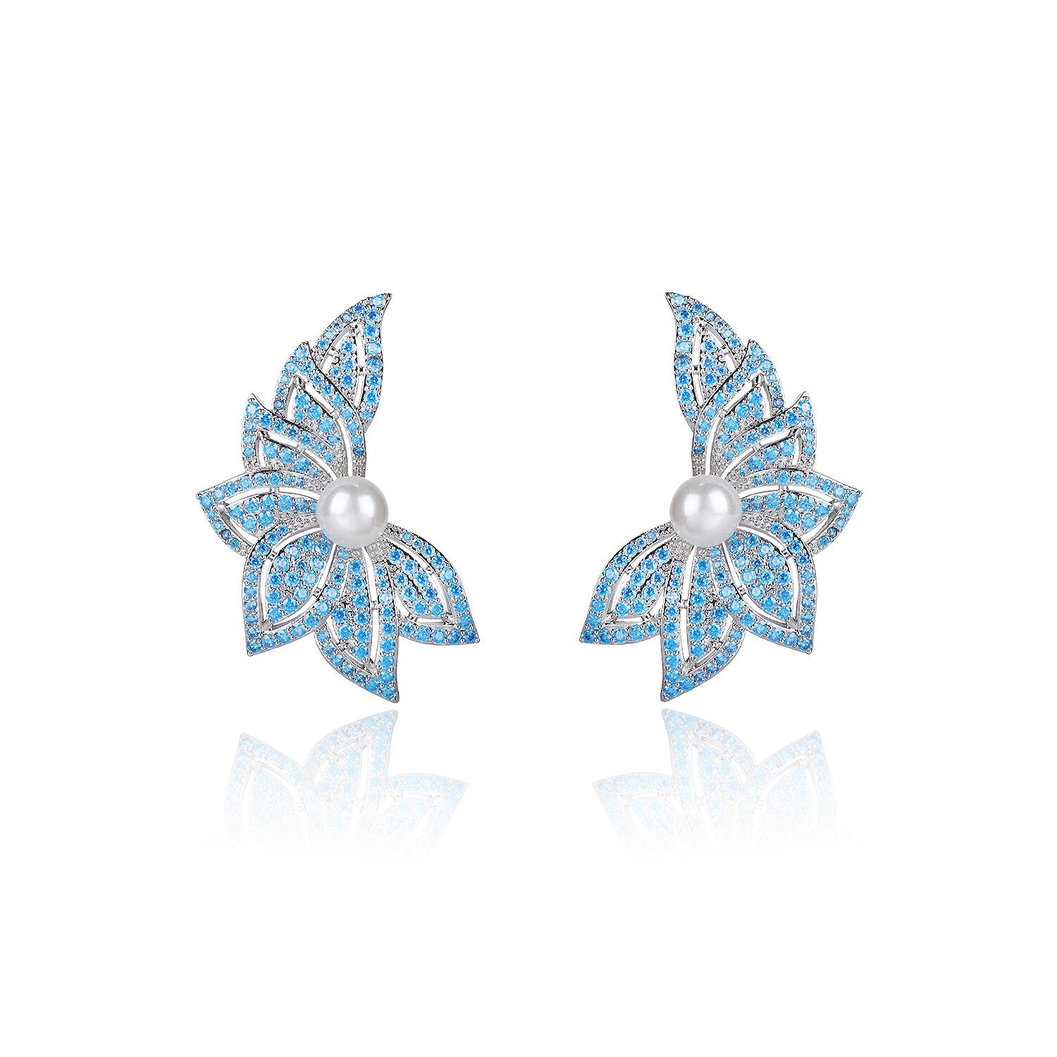 Luxury Cubic Zirconia CZ Leaf Earrings with Pearl Crystals - Elegant Dangle Earrings for Women - Perfect Birthday Gift, Wedding Jewelry, Party Accessories & Special Occasion Outfits