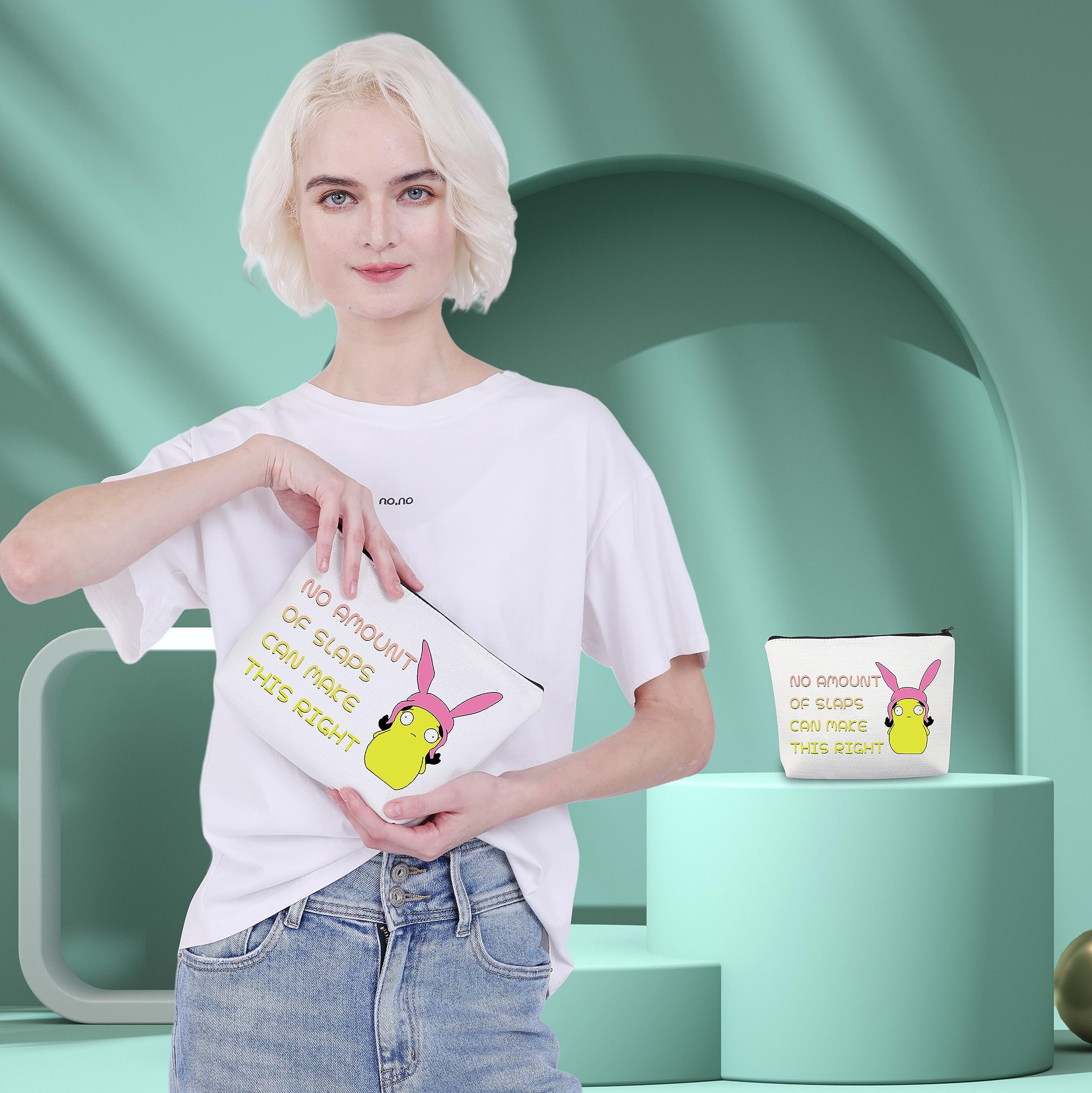 CMNIM Louise Kuchi Kopi Bunny Ears Makeup Bag - Bob's Burgers Inspired Gift for Fans - Perfect for Cosplay, Conventions & Anime Lovers - 'No Amount of Slaps Can Make This Right' Quote Design