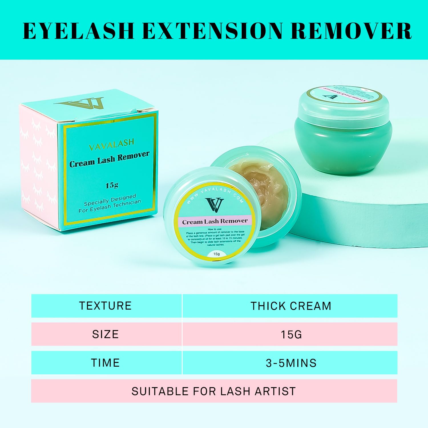VAVALASH Professional Eyelash Extension Remover Cream - Gentle Formula for Sensitive Skin, Fast-Dissolving Lash Adhesive Remover (15g) | Salon-Grade, Low Irritation for Safe Lash Extension Removal at Home or Professional Use