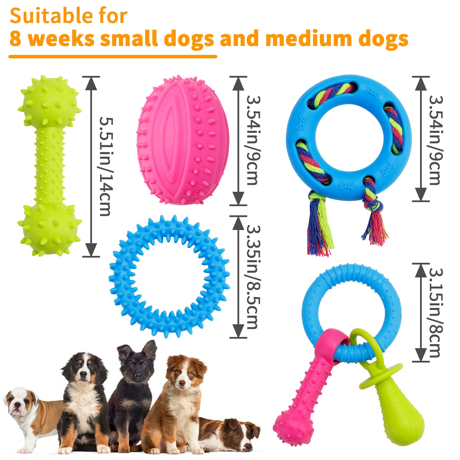 Durable 5-Piece Puppy Teething Toy Set with Chew Ball & Ropes - Indestructible Squeaky Interactive Dog Toys for Small & Medium Dogs (8+ Weeks) - Perfect for Teething Relief, Playtime & Training