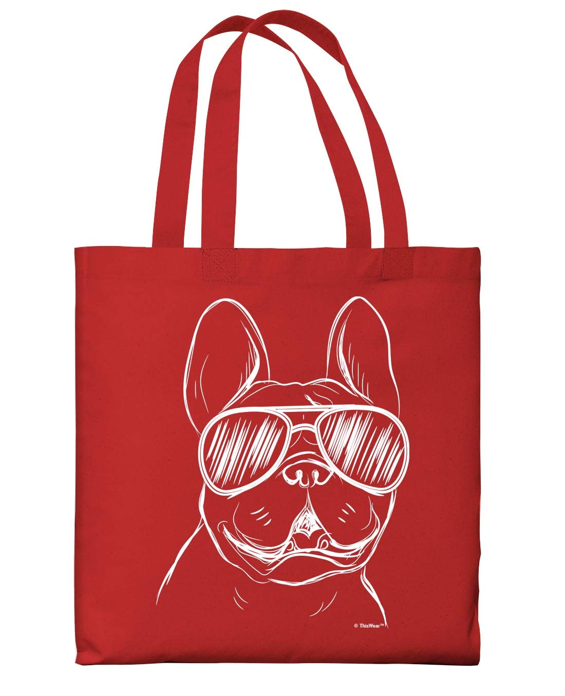 Stylish Bulldog Sunglasses Canvas Tote Bag - Perfect Gift for Dog Lovers & Frenchie Owners - Durable Shopping & Beach Tote for Pet Enthusiasts