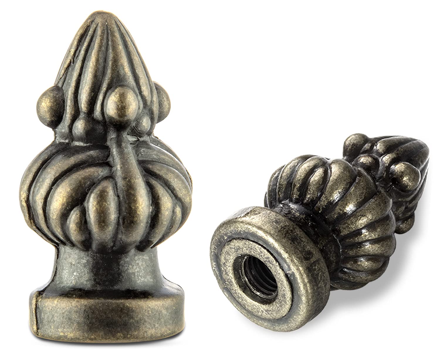 2 Pack Antique Brass Lamp Finials - 1/4-27 Threaded Screw Knob for Lampshades, Replacement Top Screw Cap for Table & Floor Lamps - Perfect for Home Decor, Living Room, Bedroom Lighting Upgrade