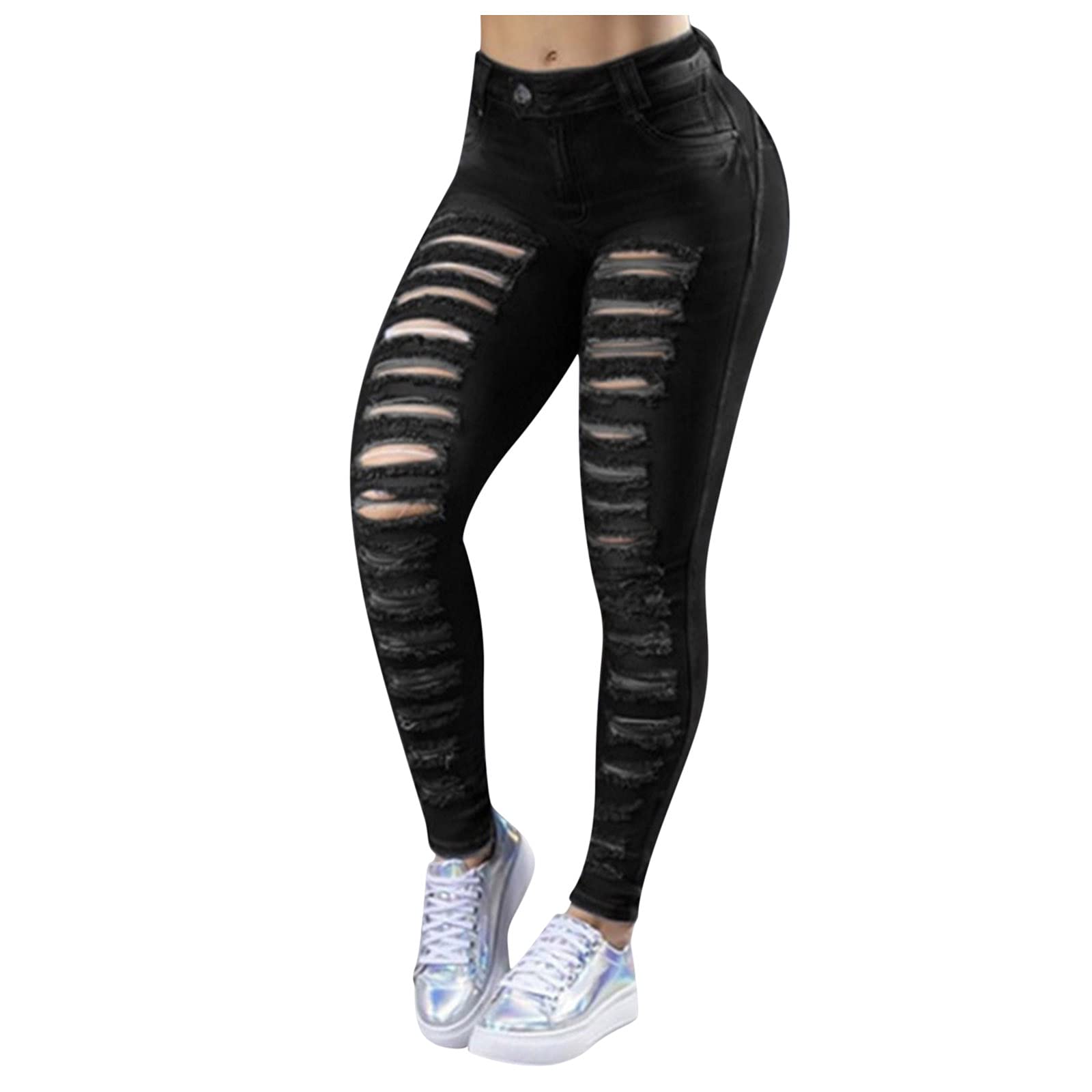 Women's Ripped Distressed Fringe Jeans - High Waist Casual Denim Pants for Women, Plus Size Black Skinny Jeans | Perfect for Streetwear, Night Out & Everyday Fashion