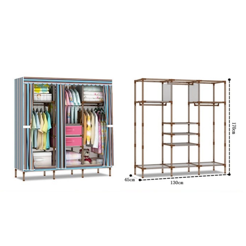 Portable Folding Wardrobe Closet Organizer with Cover - 67