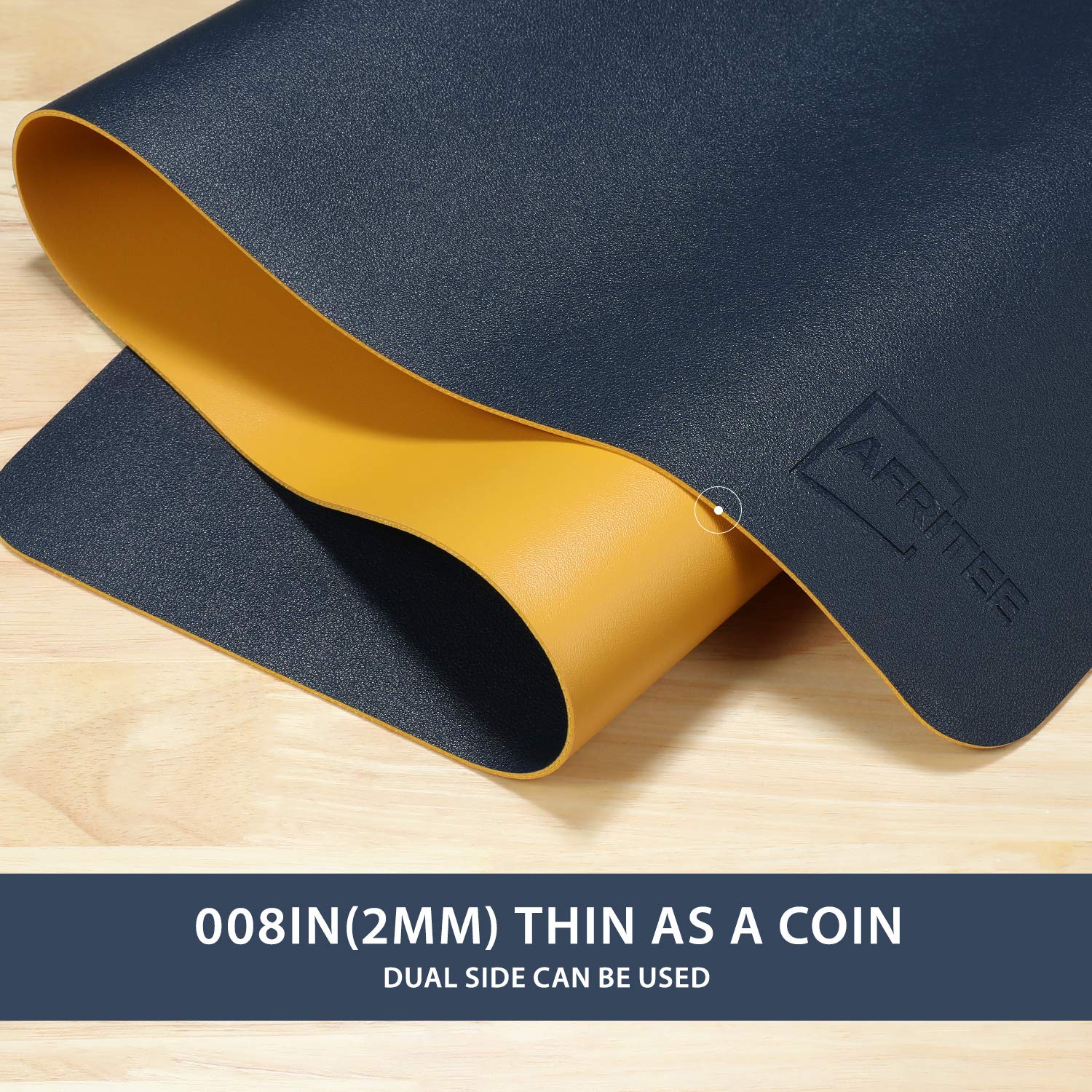 AFRITEE Dual-Sided PU Leather Desk Pad Protector - Large Waterproof Mouse Mat for Office, Home & Gaming - Smooth Writing Surface (Navy Blue/Yellow, 31.5