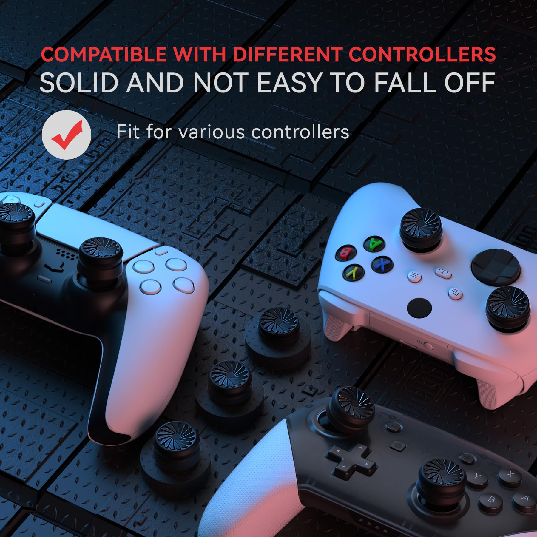 PlayVital Thumb Grip Covers for PS5/PS4, Xbox Series X/S/One, Switch Pro & Elite 2 Controllers - 3 Pairs Black Ergonomic Joystick Caps - Enhance Gaming Comfort & Grip for Long Sessions - Perfect for FPS, Racing & Action Games