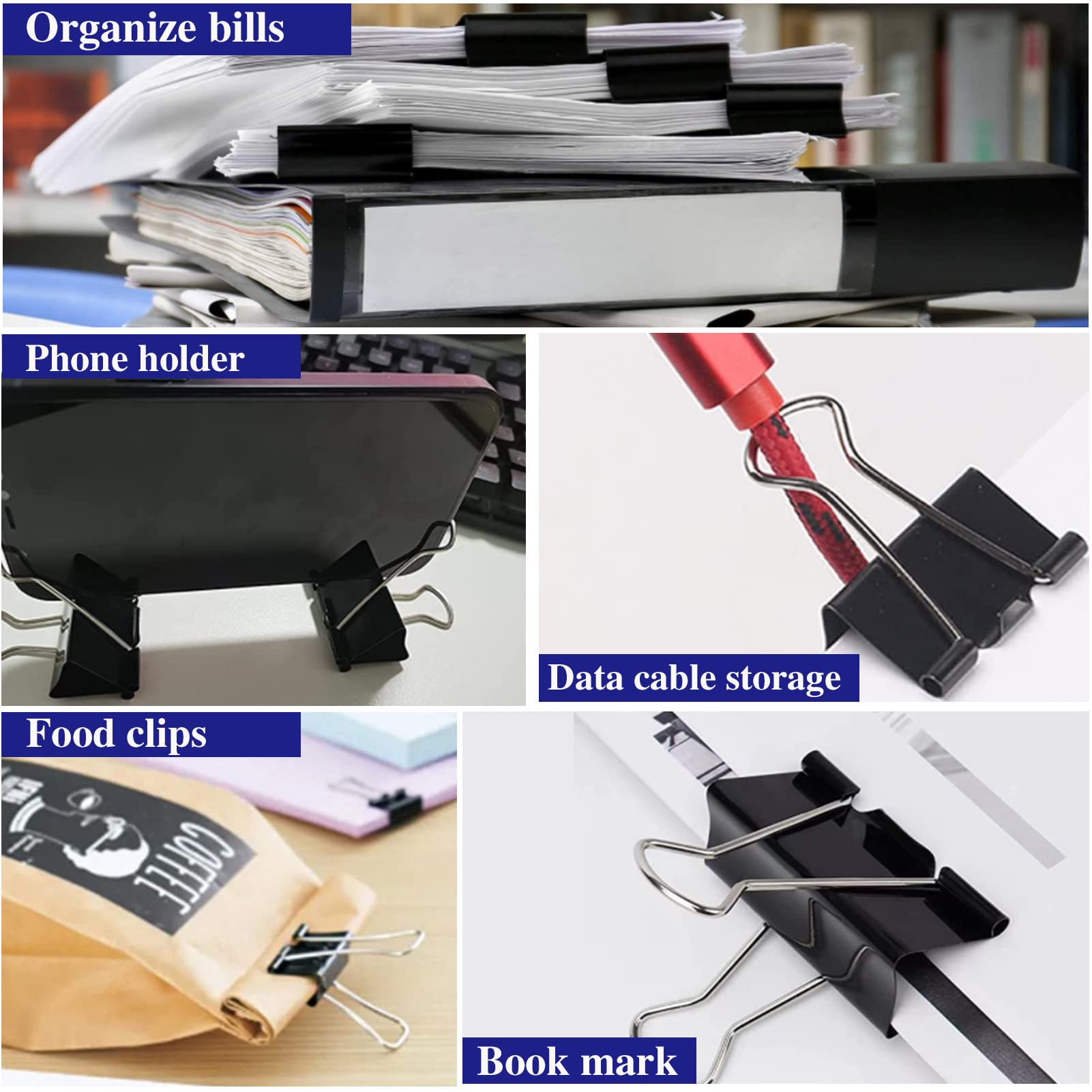 2 Inch Large Binder Clips (72 Pack) - Extra Strong Big Paper Clamps for Office, School, Home & Organizing Documents | Black Heavy Duty Clips for Files, Artwork, Bulletin Boards & DIY Projects