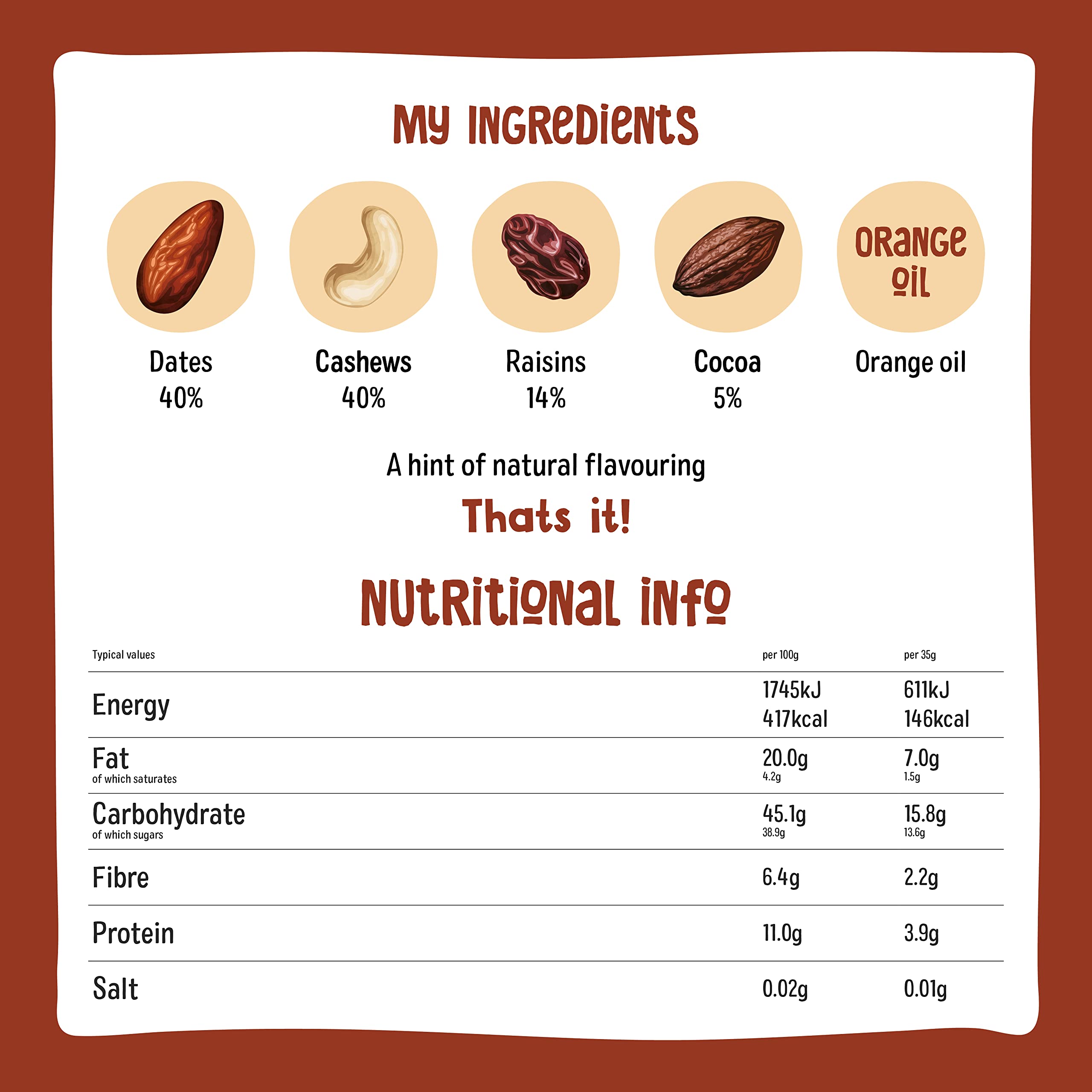 Nakd Cocoa Orange Raw Fruit & Nut Bars - Gluten Free, Vegan Snack, 18 Count - Perfect for Healthy On-the-Go Breakfast & Workout Energy Boost