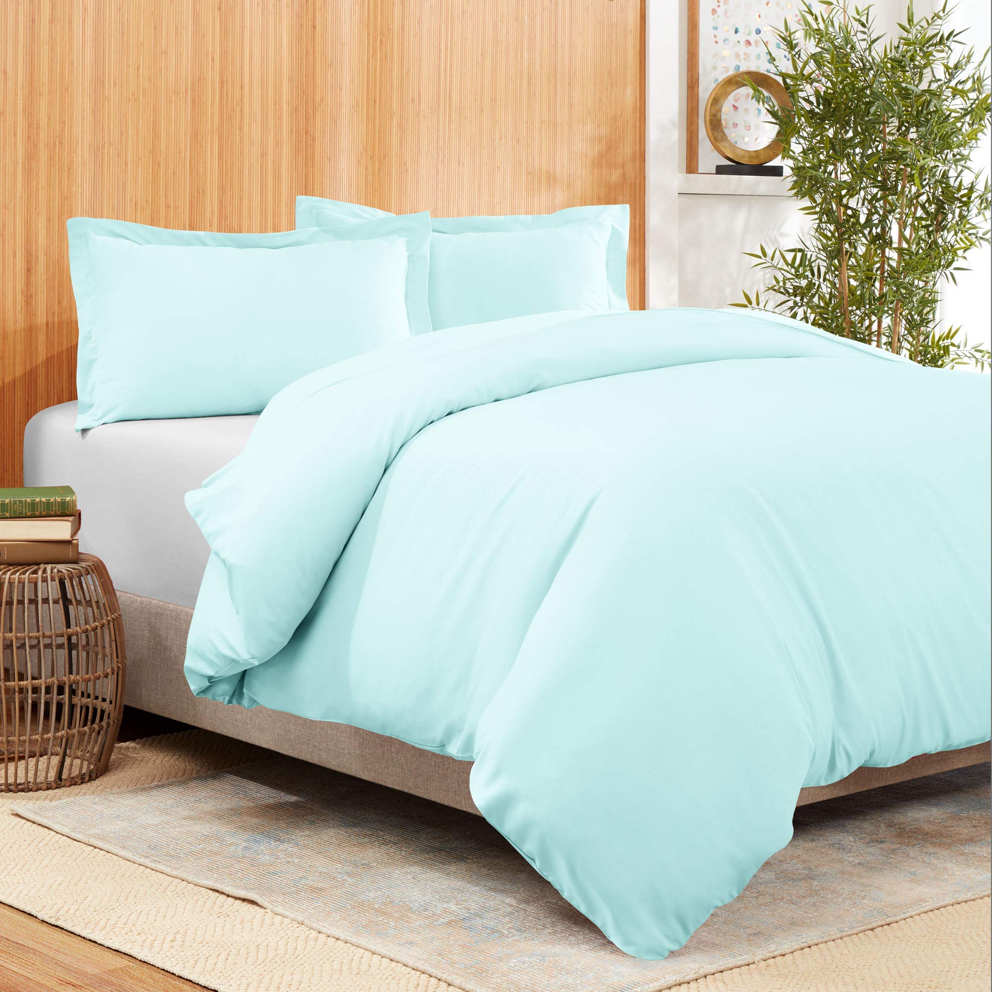 Luxury 3-Piece Duvet Cover Set - Super Soft 350 Thread Count Queen Size Bedding - Aqua Blue Solid Color - Perfect for Master Bedroom, Guest Room & Vacation Homes