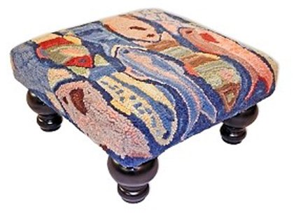 Handmade Nautical Fish Hooked Wool Footstool - Coastal Decor for Living Room, Bedroom, or Nursery - Perfect Accent Stool for Home and Office