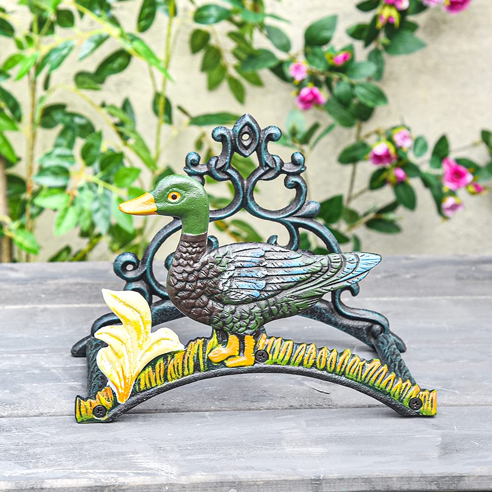 Heavy Duty Cast Iron Wall Mount Garden Hose Holder - Indoor Outdoor Water Hose Reel Hanger for Yard, Balcony & Garden Watering - Durable Water Pipe Storage Rack with Duck Design - Perfect for Organizing Garden Tools & Outdoor Watering Systems