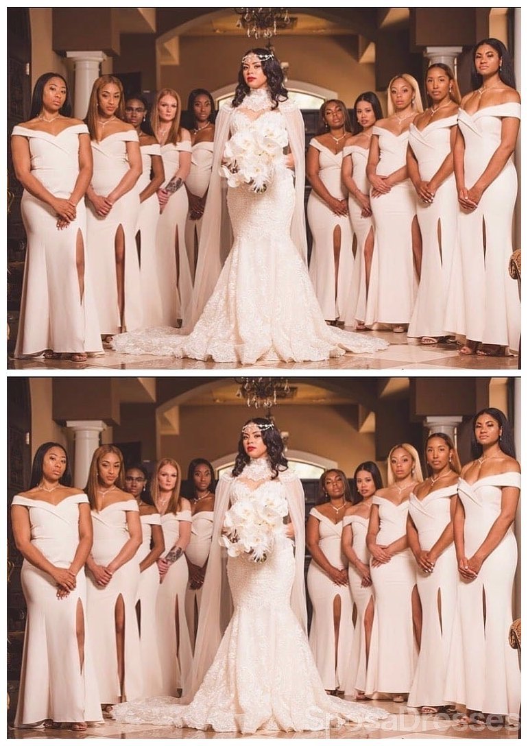 Ivory Off Shoulder Mermaid Bridesmaid Dresses - Elegant Long Formal Gowns for Weddings, Prom & Special Occasions | Style WG665
