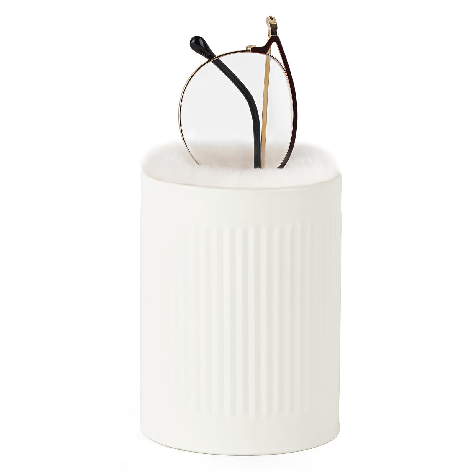 Mkono Plush Lined Eyeglasses Holder - Metal Protective Glasses Stand with Soft Lining | Eyewear Storage Organizer Case for Desk, Table | Perfect for Office, Home & Travel Use