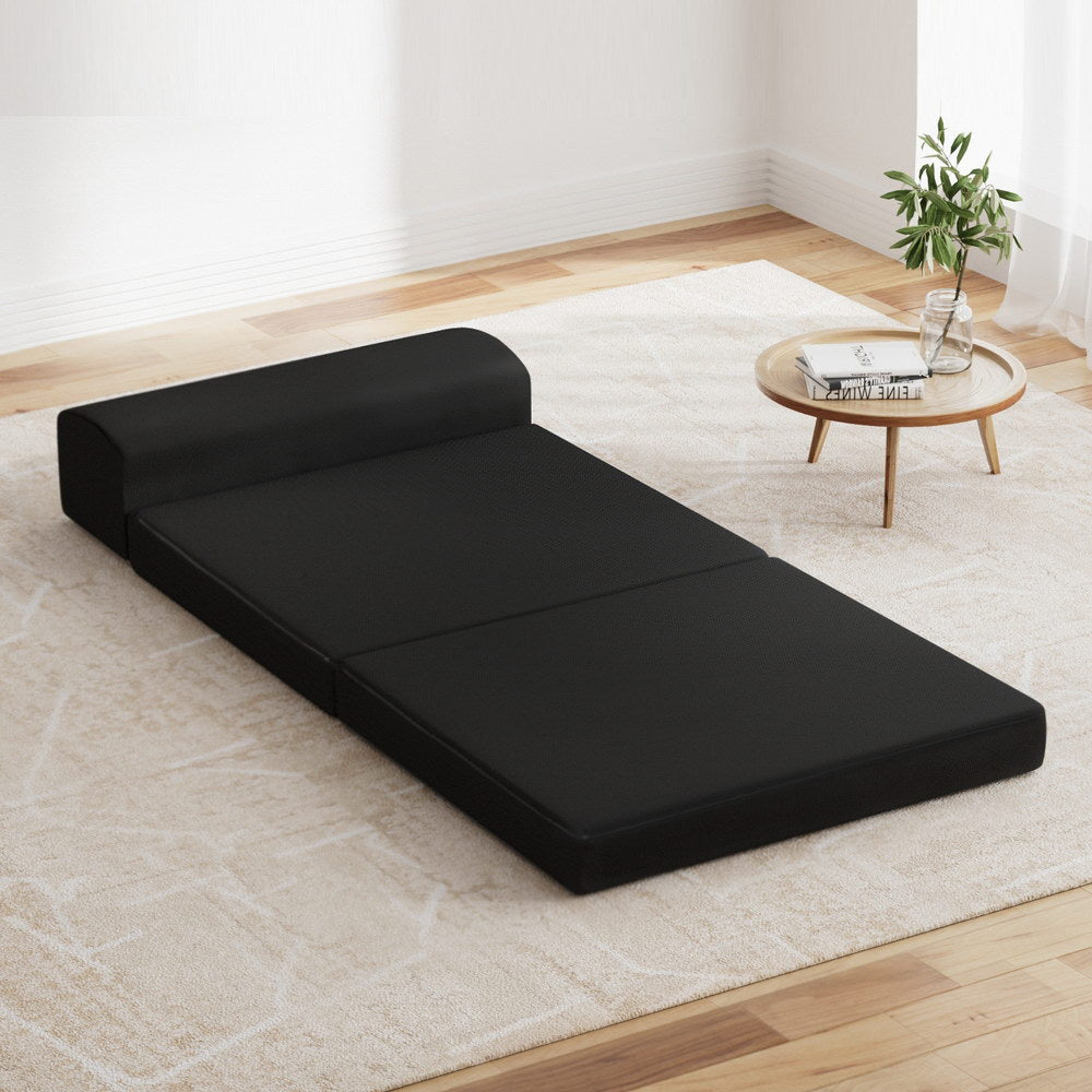 Portable Folding Foam Mattress - Single Size Sofa Bed with Air Mesh Fabric (Black) | Compact Guest Bed, Camping Mat & Space-Saving Home Solution