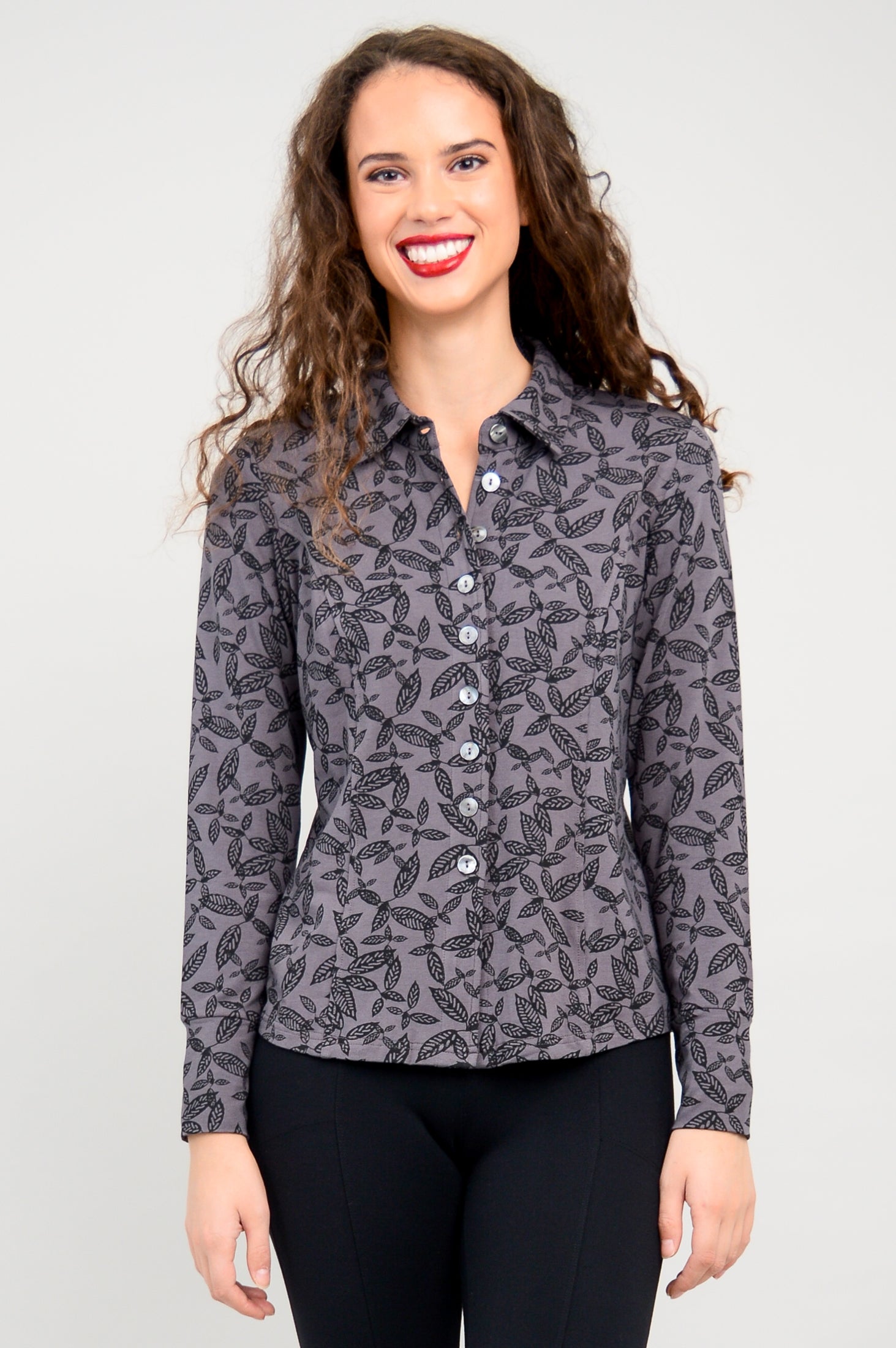 Harley Long Sleeve Top for Women - Soft Bamboo Fabric with Tahsis Leaf Print - Comfortable Casual Shirt for Fall & Winter - Perfect for Work, Travel and Outdoor Activities