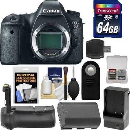 Canon EOS 6D Full Frame DSLR Camera Body with 64GB SD Card, Extra Battery & Charger, Battery Grip, Wireless Remote - Professional Photography Bundle for Travel, Portraits & Events