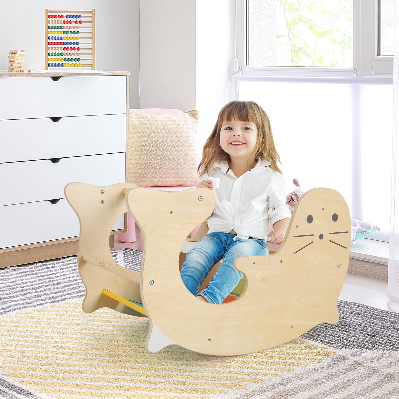 OLAKIDS 3-in-1 Montessori Wooden Climbing Toy Set - Pikler Triangle Arch, Rocker & Ladder for Toddlers | Indoor Play Gym for Boys & Girls | Perfect for Home Playrooms, Daycares & Preschools