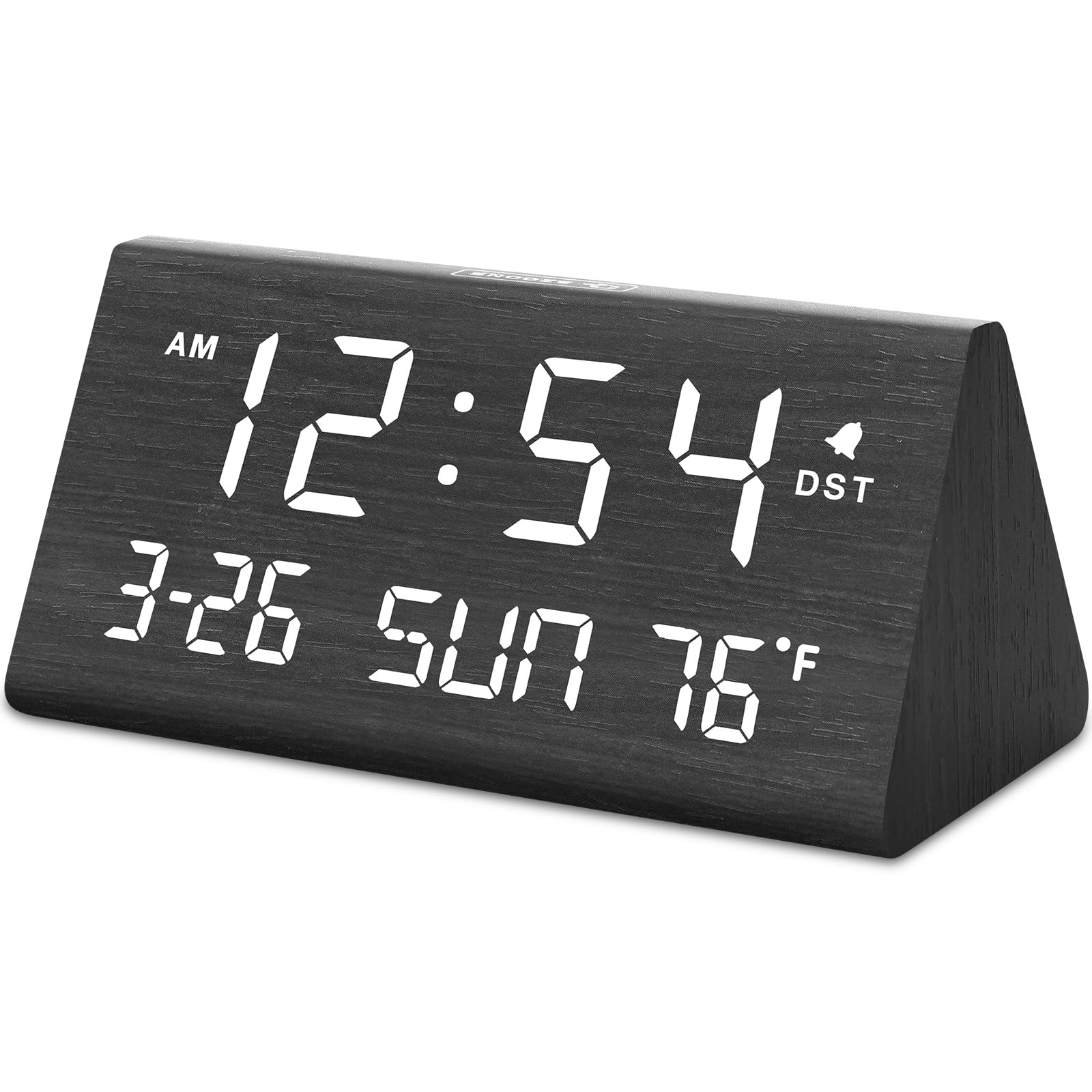 DreamSky Digital Alarm Clock with USB Port, Temperature Display & Auto DST - Wooden Desk Clock with Date, Day of Week, Adjustable Volume & Dimmer for Bedroom, Office & Living Room - Perfect for Nightstand, Desk Decor & Gift Giving