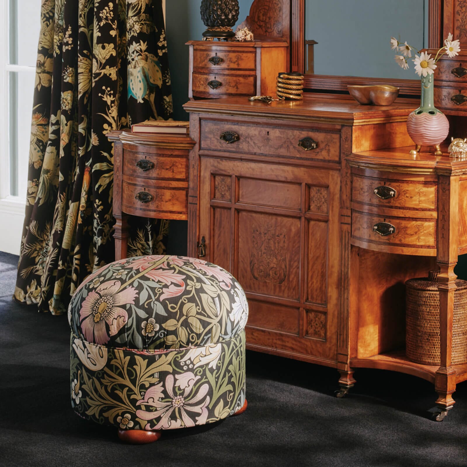 COMPTON Cotton Linen Vesper Bottoman Onyx - Stylish & Comfortable Home Decor for Living Room, Bedroom or Office