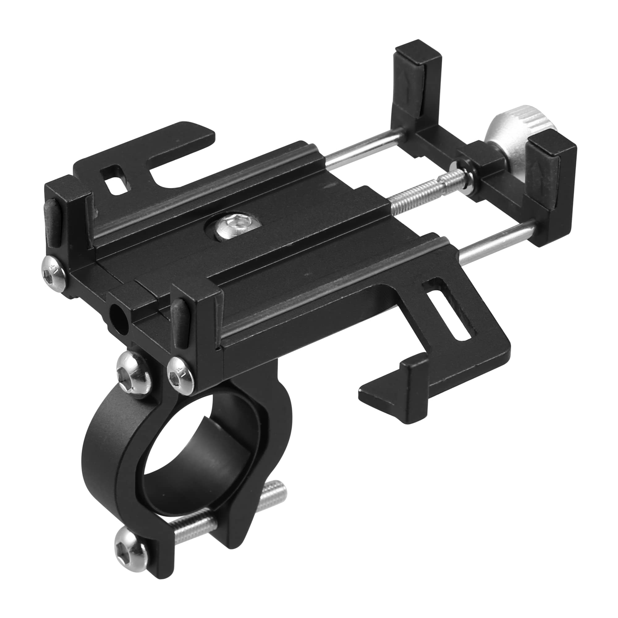 Motoforti 360° Rotatable Aluminum Alloy Motorcycle & Bicycle Phone Mount Holder - Universal Clip for ATV Scooter (Fits 3.5-7 Inch Smartphones) - Black - Perfect for Adventure Riding & Commuting