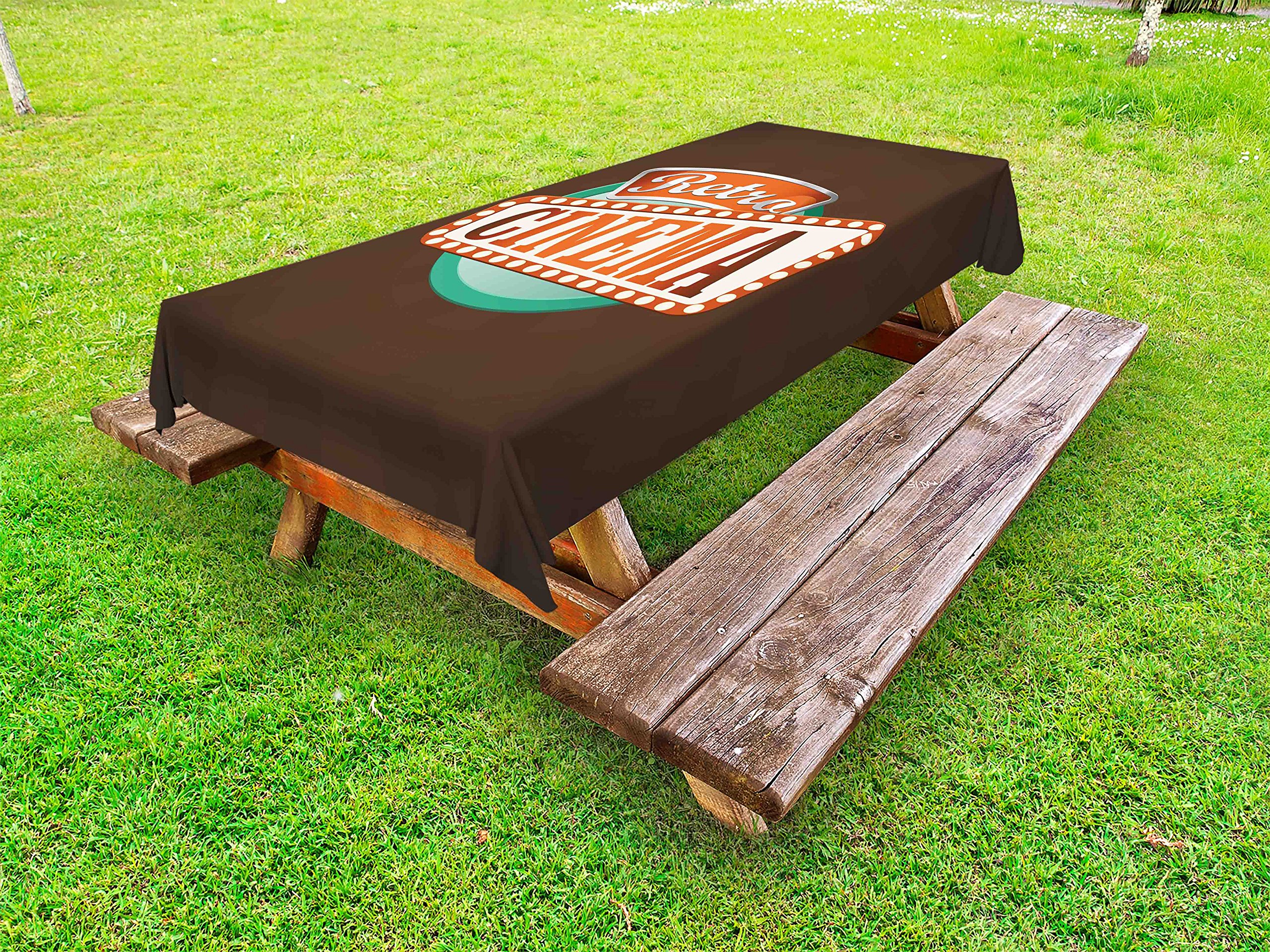 Ambesonne Vintage Cinema Tablecloth - Retro Movie Theater Design, Washable Picnic Table Cover 58x104 Inches, Brown Turquoise Vermilion - Perfect for Outdoor Movie Nights, Film Festivals & Hollywood-Themed Parties