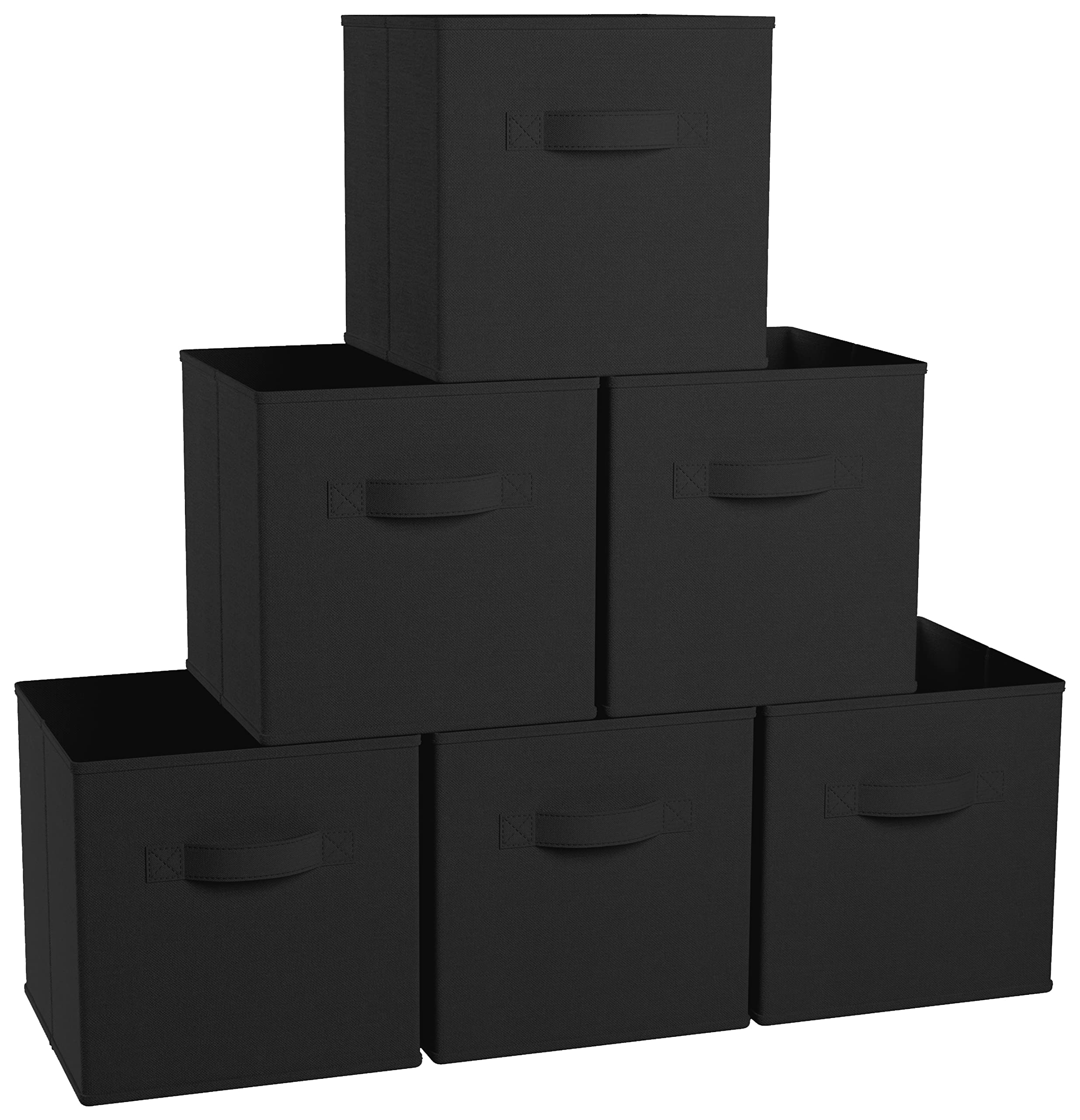 Ornavo Foldable Storage Bins with Handles - Set of 6 Collapsible Organizer Boxes 11x11x11 Inches - Perfect for Home, Closet, Office & Kids Room Organization - Black Storage Cubes for Shelves & Under Bed
